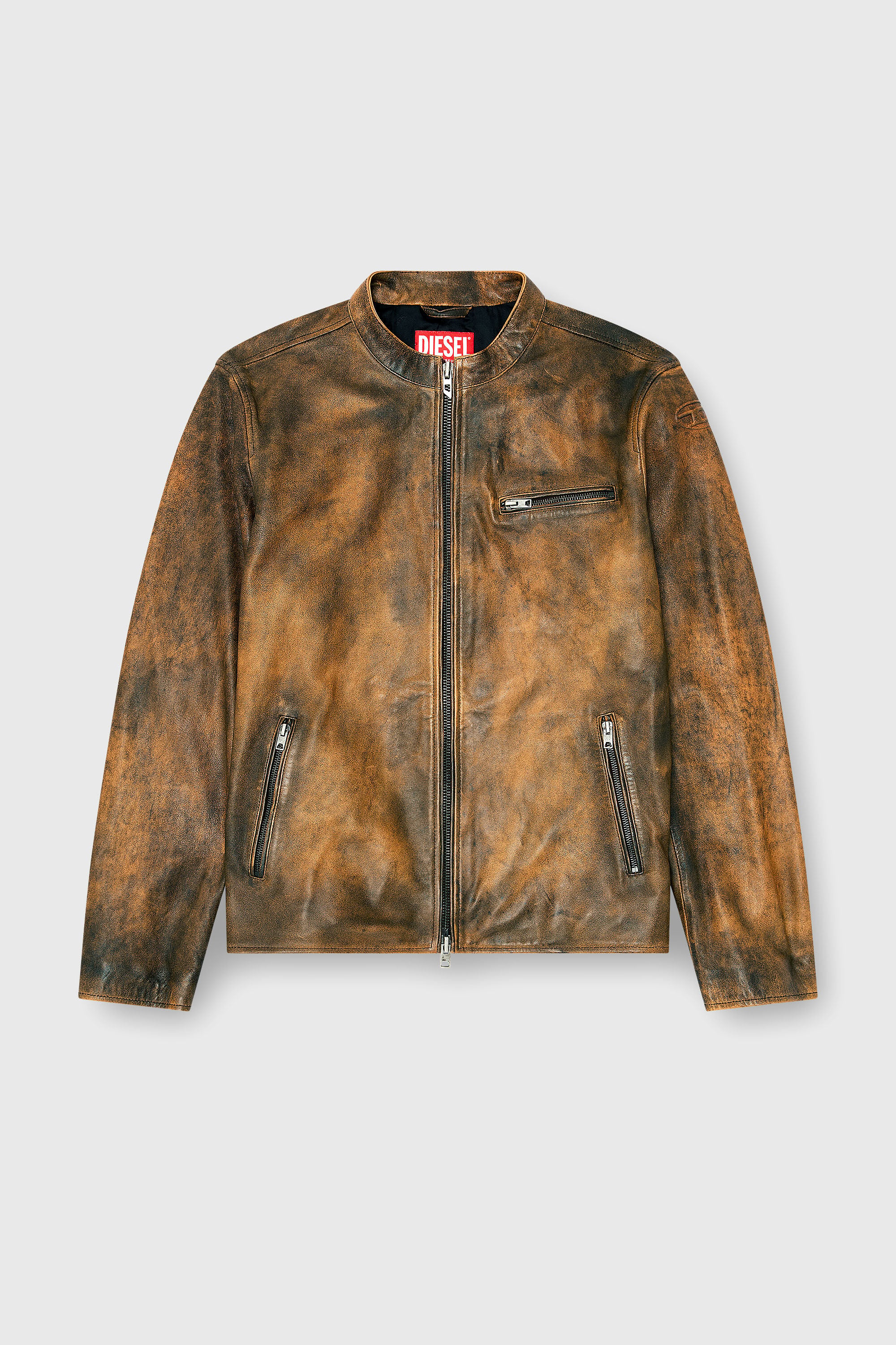 Diesel - L-ZAD-KNCZ, Biker jacket en cuir trait&eacute; Homme in Marron - 2