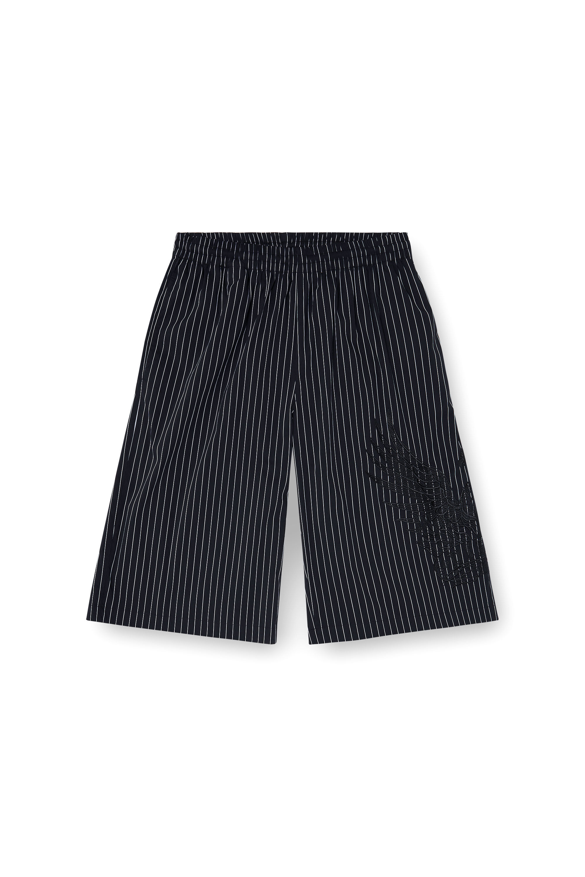 Diesel - P-THEO-SHORT-NJCA, Short &agrave; rayures fines avec broderie Phoenix Homme in Noir - 2