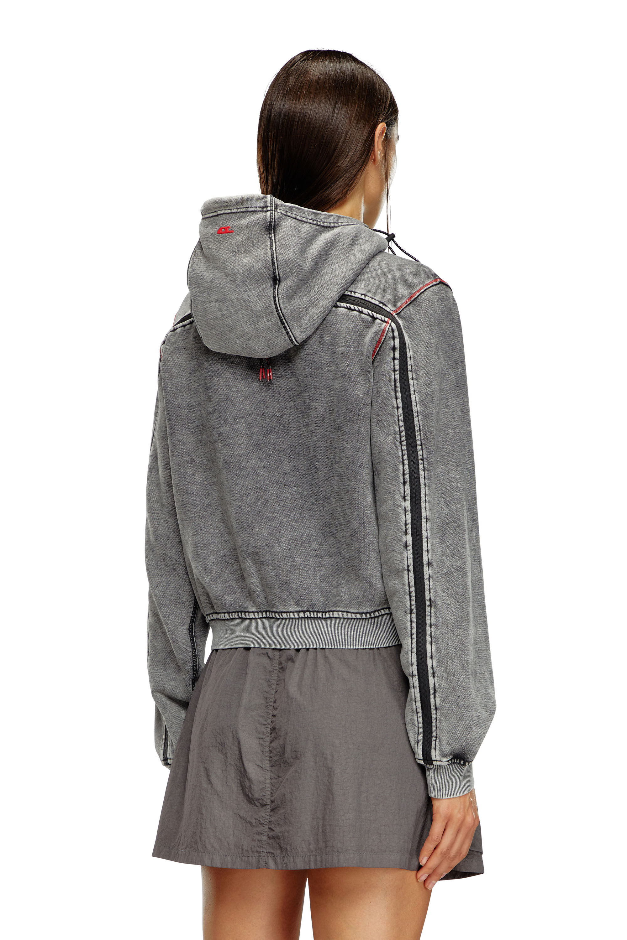 Diesel - AWST-ABIRA-HT44, Femme Sweat-shirt à capuche délavé avec fermeture zippée au dos in Gris - Image 4