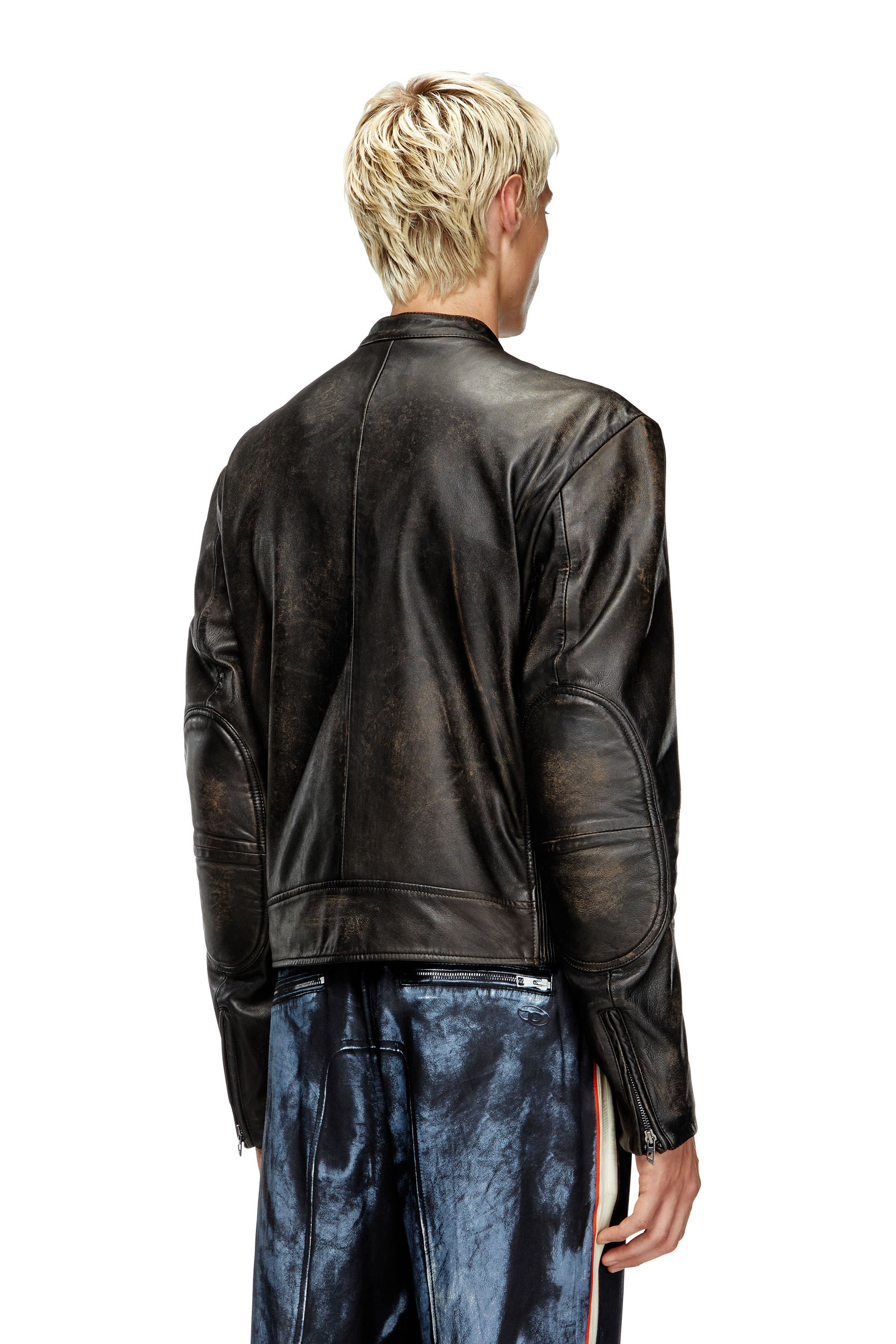 Diesel - L-AROSS, Veste de motard en cuir vieilli Homme in Marron - 4