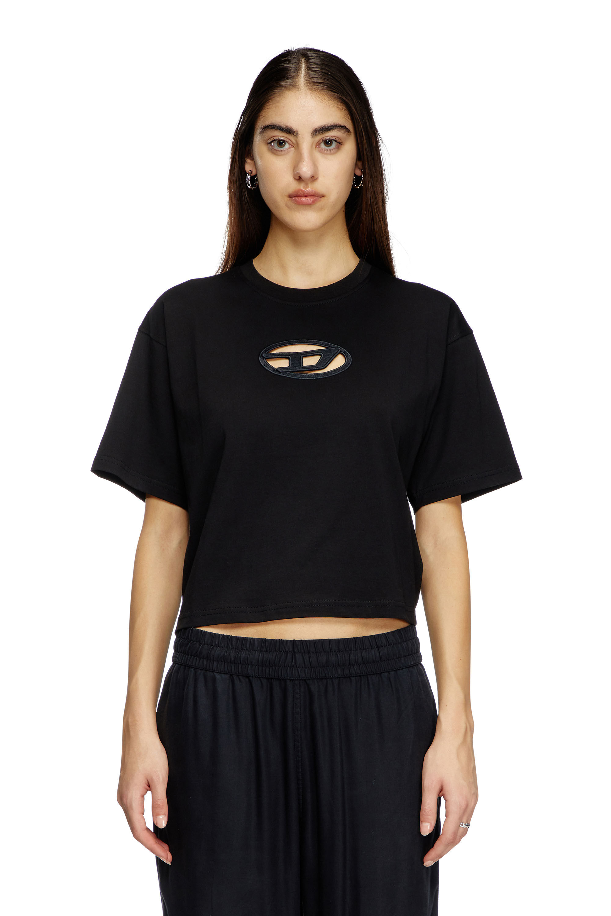 Diesel - T-BUXT-CROP-OD, T-shirt boxy avec cut-out Oval D Femme in Noir - 3
