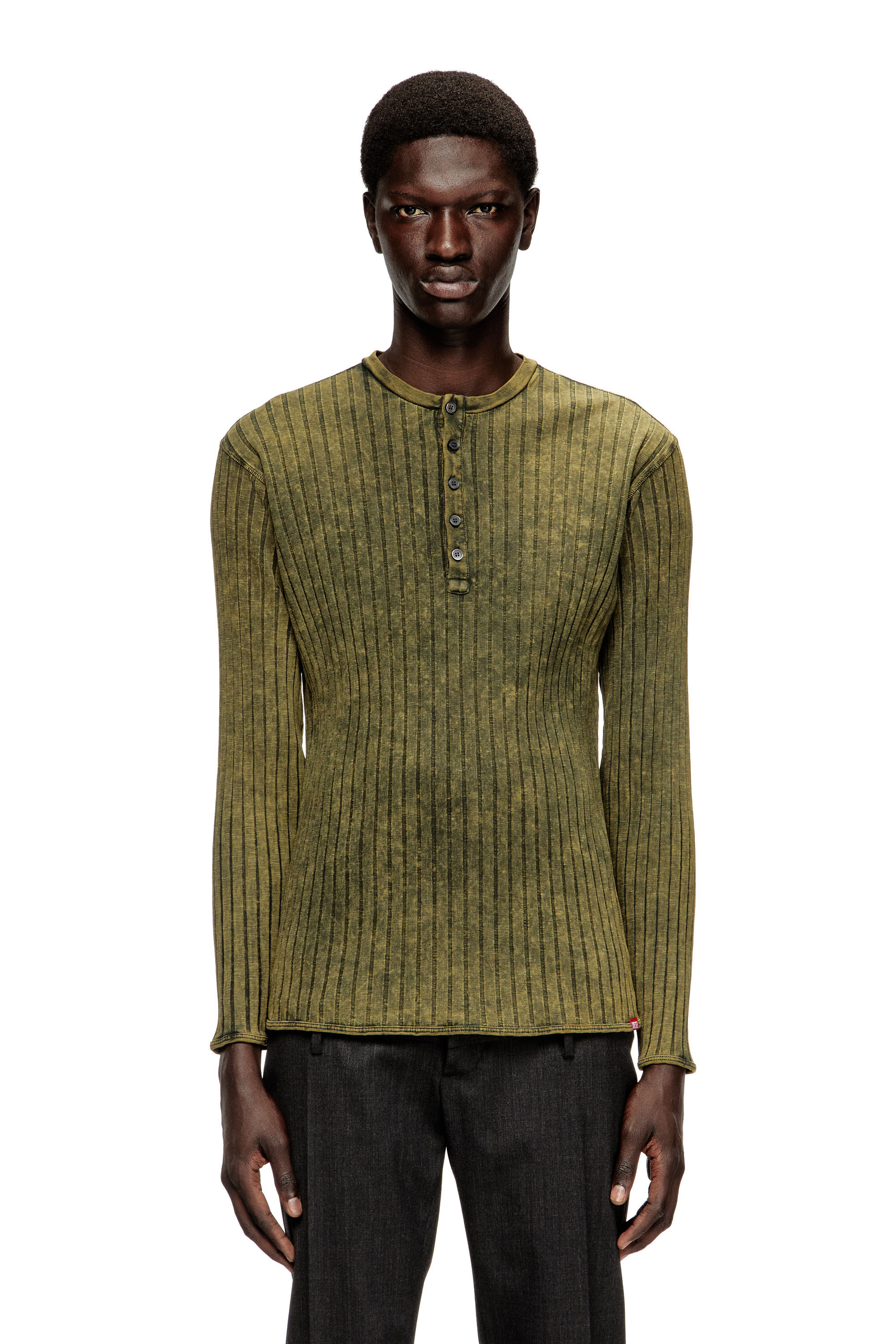 Men's Henley top in treated wide-rib jersey | Green | Diesel