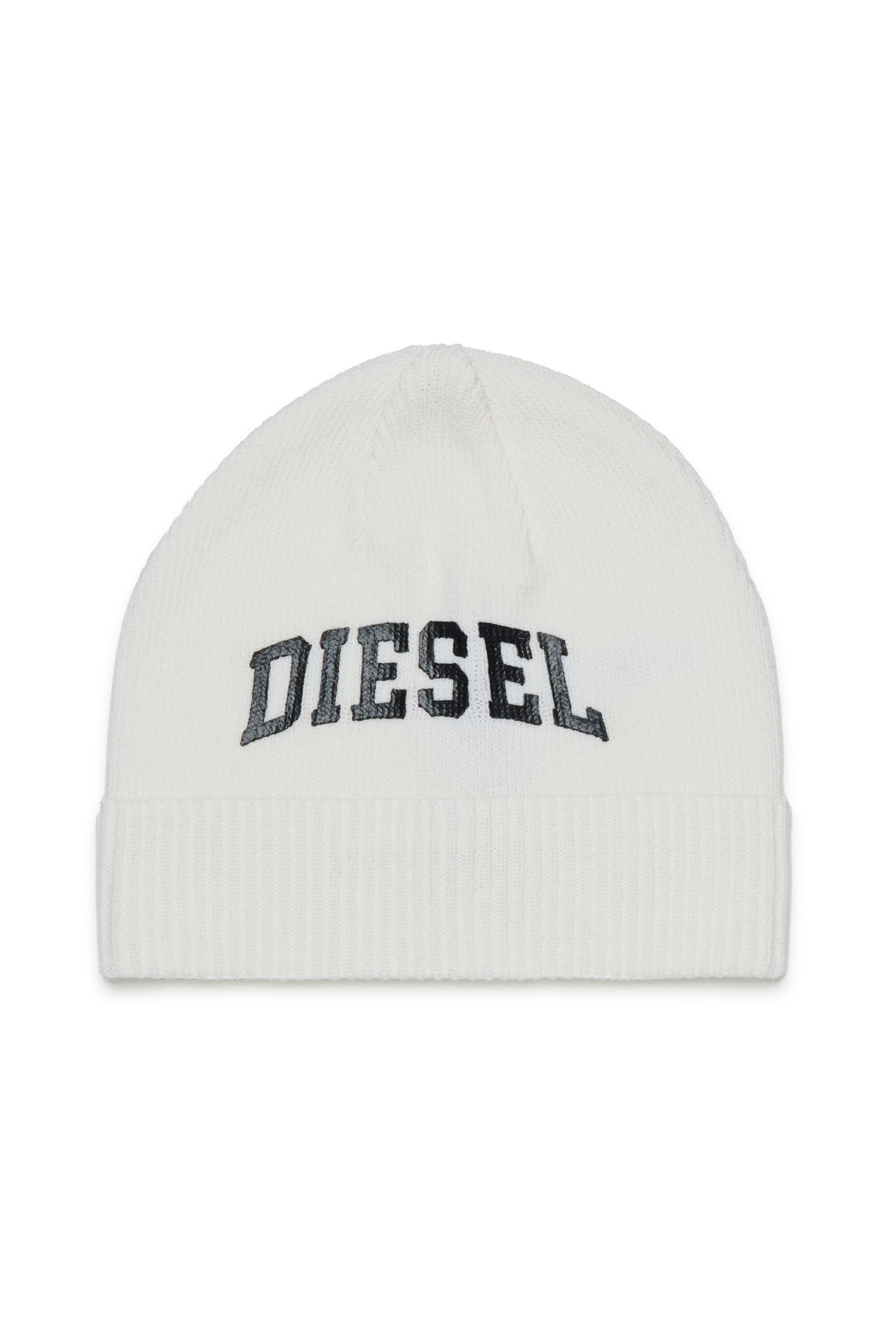 Diesel - FBAND, Bonnet en laine m&eacute;lang&eacute;e avec logo Mixte in Blanc - 1