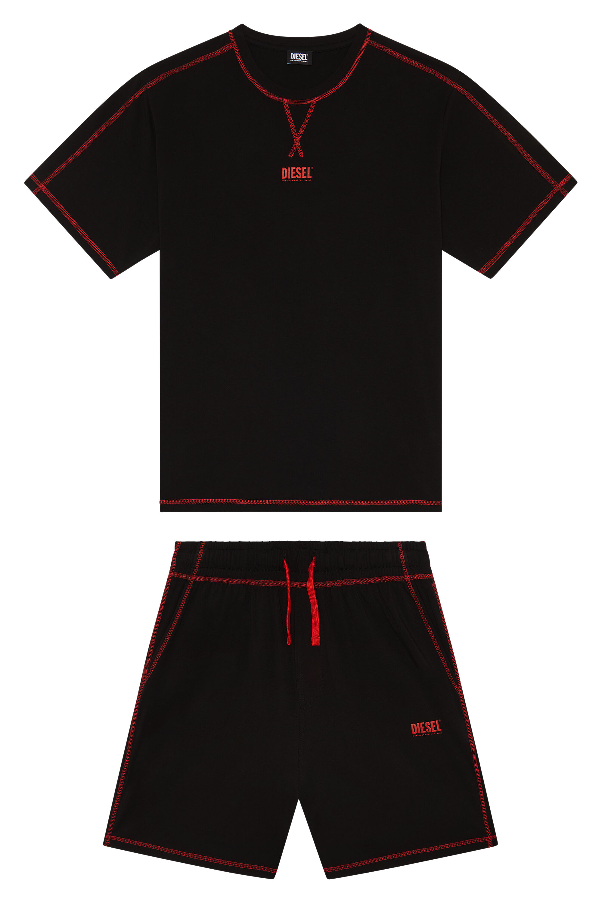 DIESEL UMSET-WILORT セットアップ Ｔシャツ＆ショートパンツ Men's Short pyjamas with contrast stitching | Black | Diesel