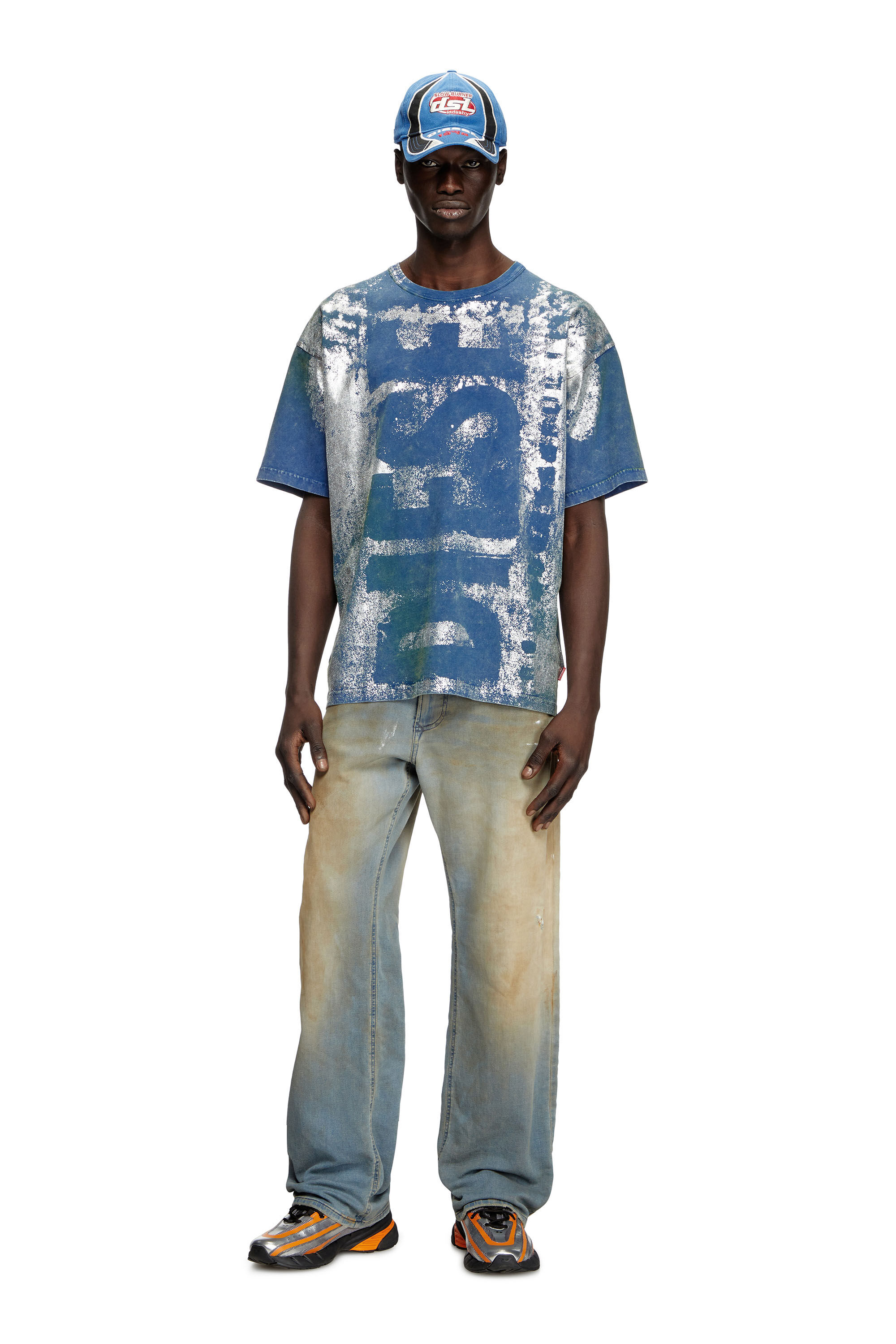Diesel - T-BOXT-R2, T-shirt à logo avec effets métallisés Homme in Bleu - 1