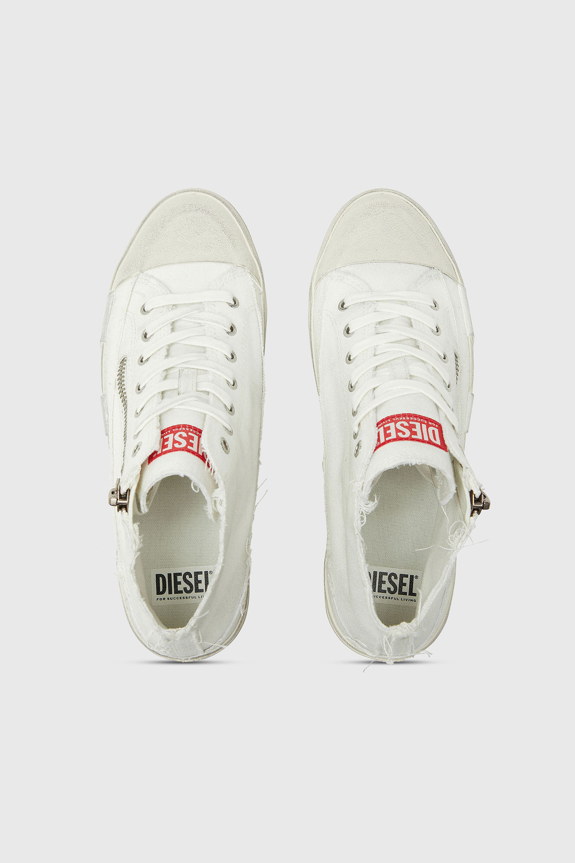 Diesel - S-D-VERSE ZIP MID II, S-D-Verse - Baskets en toile effiloch&eacute;e avec logo D Homme in Blanc - 4