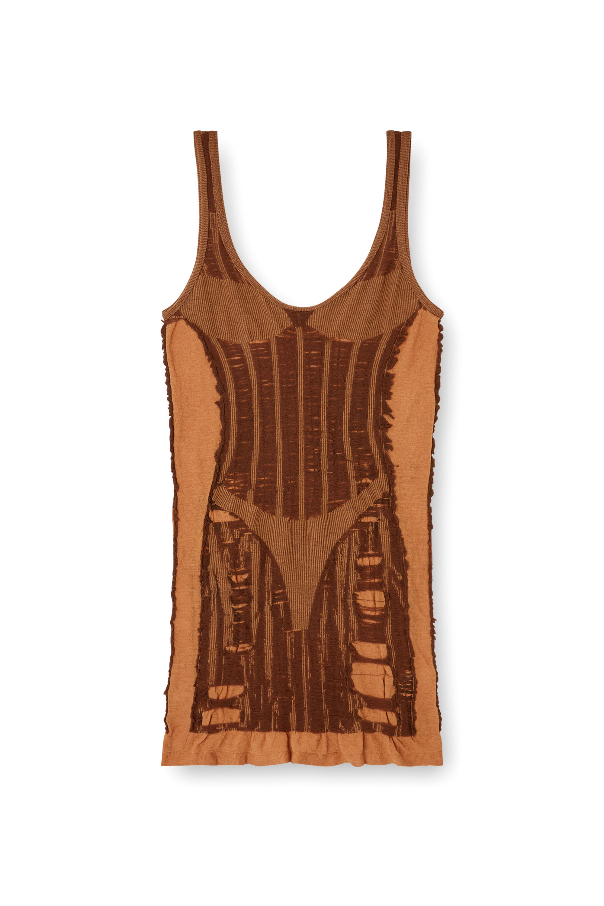 Diesel - M-CALIMERA-SHORT, Mini-robe en maille seconde peau effet vieilli Femme in Marron - 2