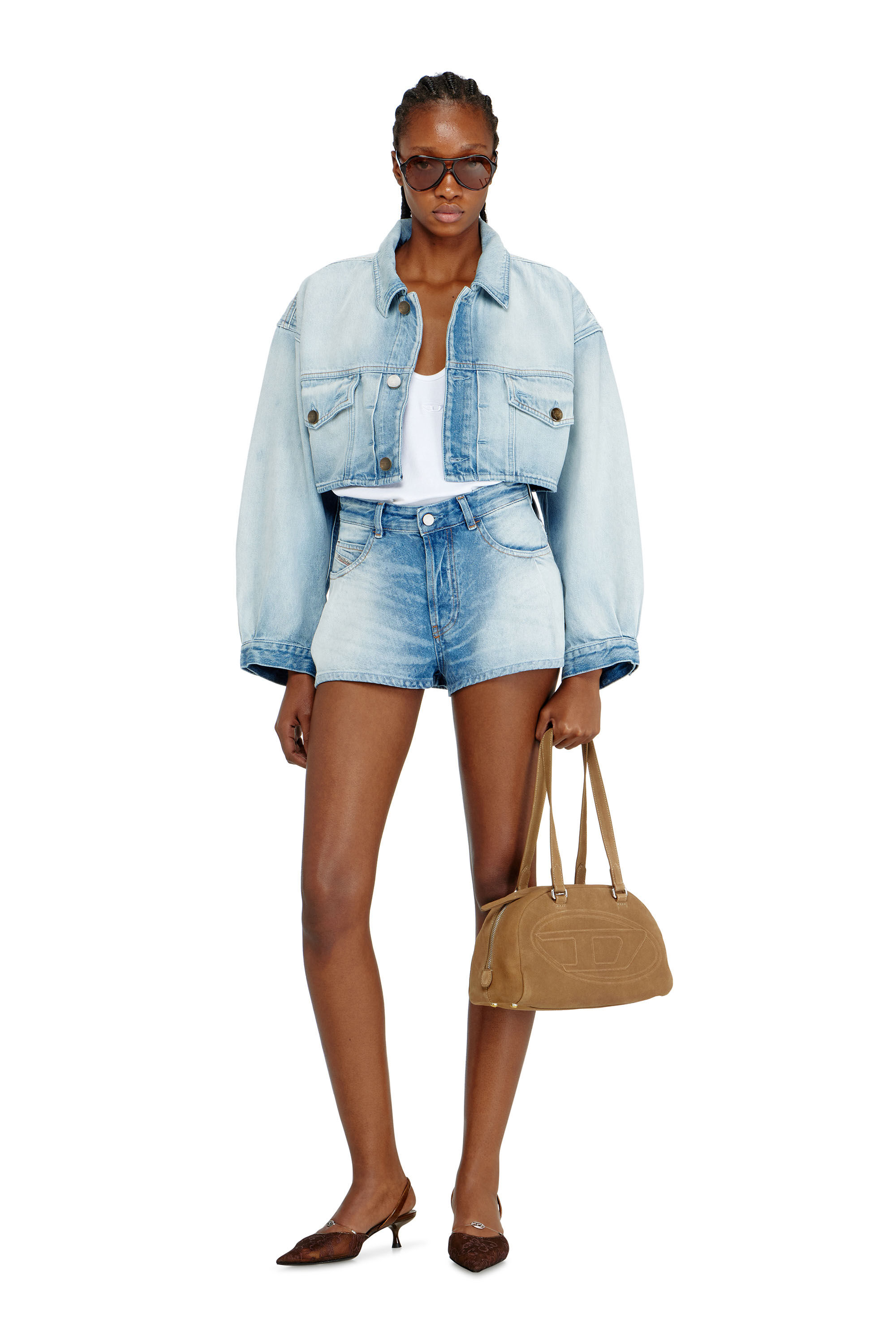Diesel - DE-KHELZ-B-SHORT-S, Shorts larges en denim Femme in Bleu - 1