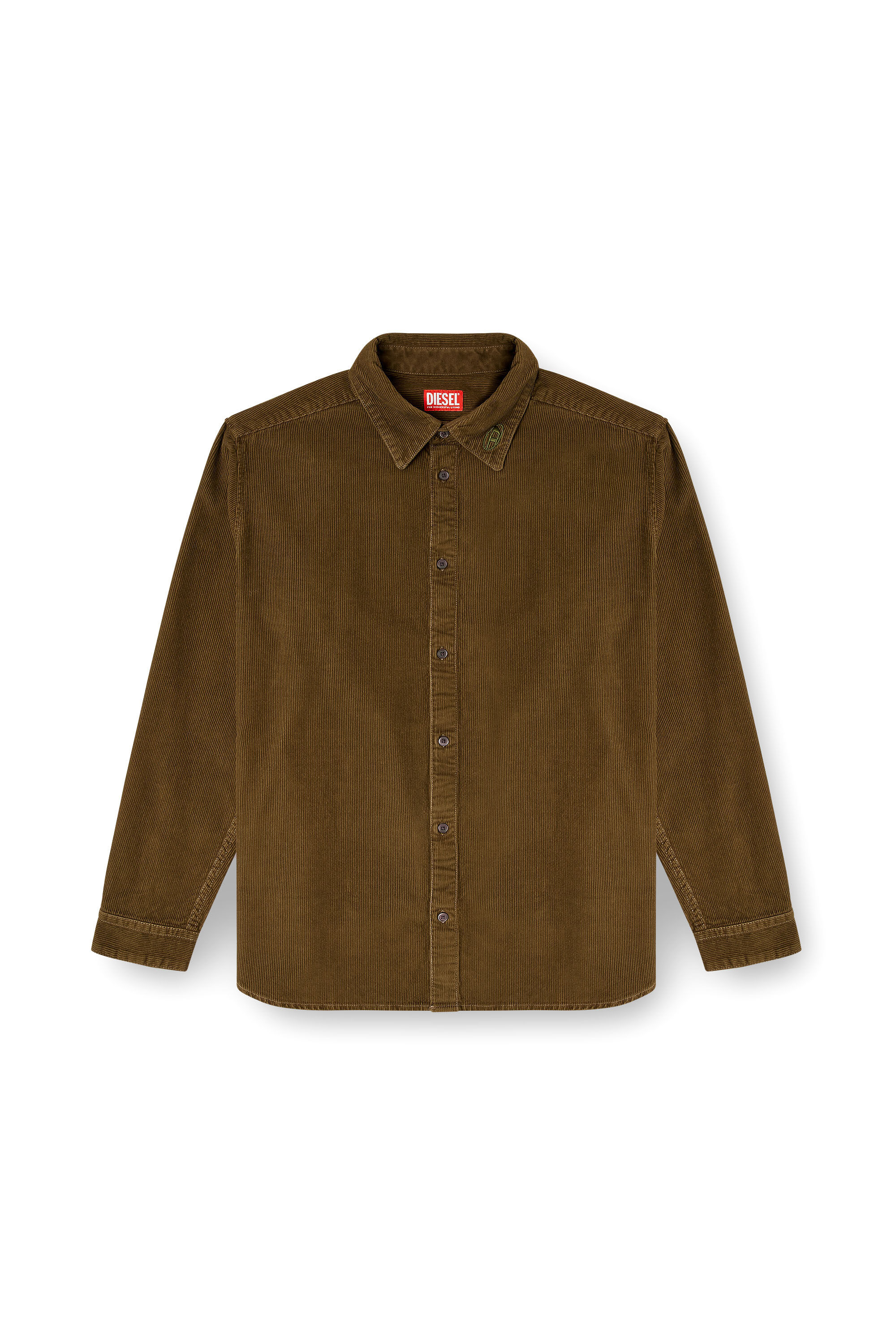 Diesel - S-SIMPLY-AJFQ, Chemise en coton avec broderie sur le col. Homme in Vert - 2