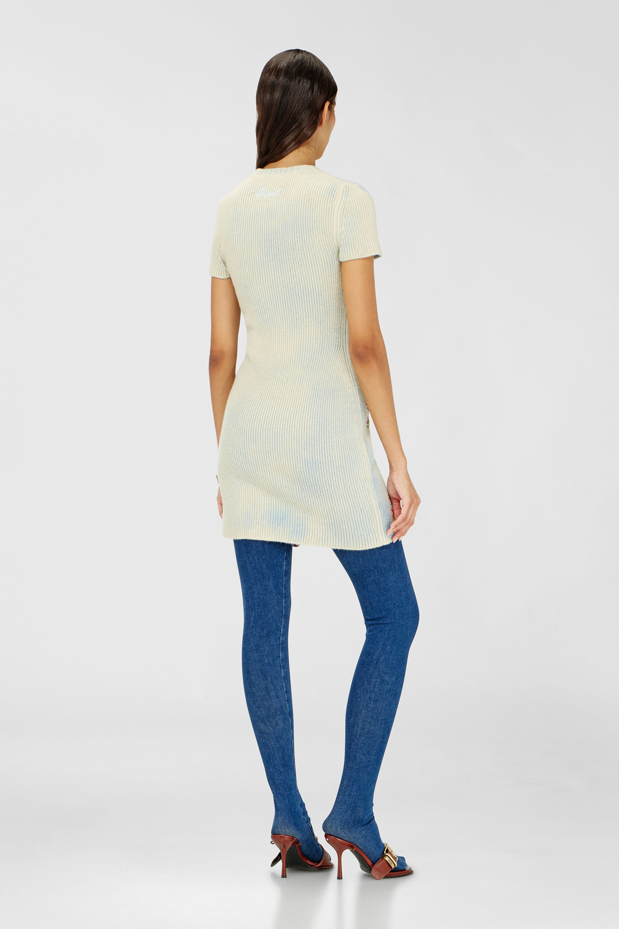 Diesel - M-RINNIE, Robe courte en maille m&eacute;lang&eacute;e laine &agrave; motif fleuri Femme in Polychrome - 4