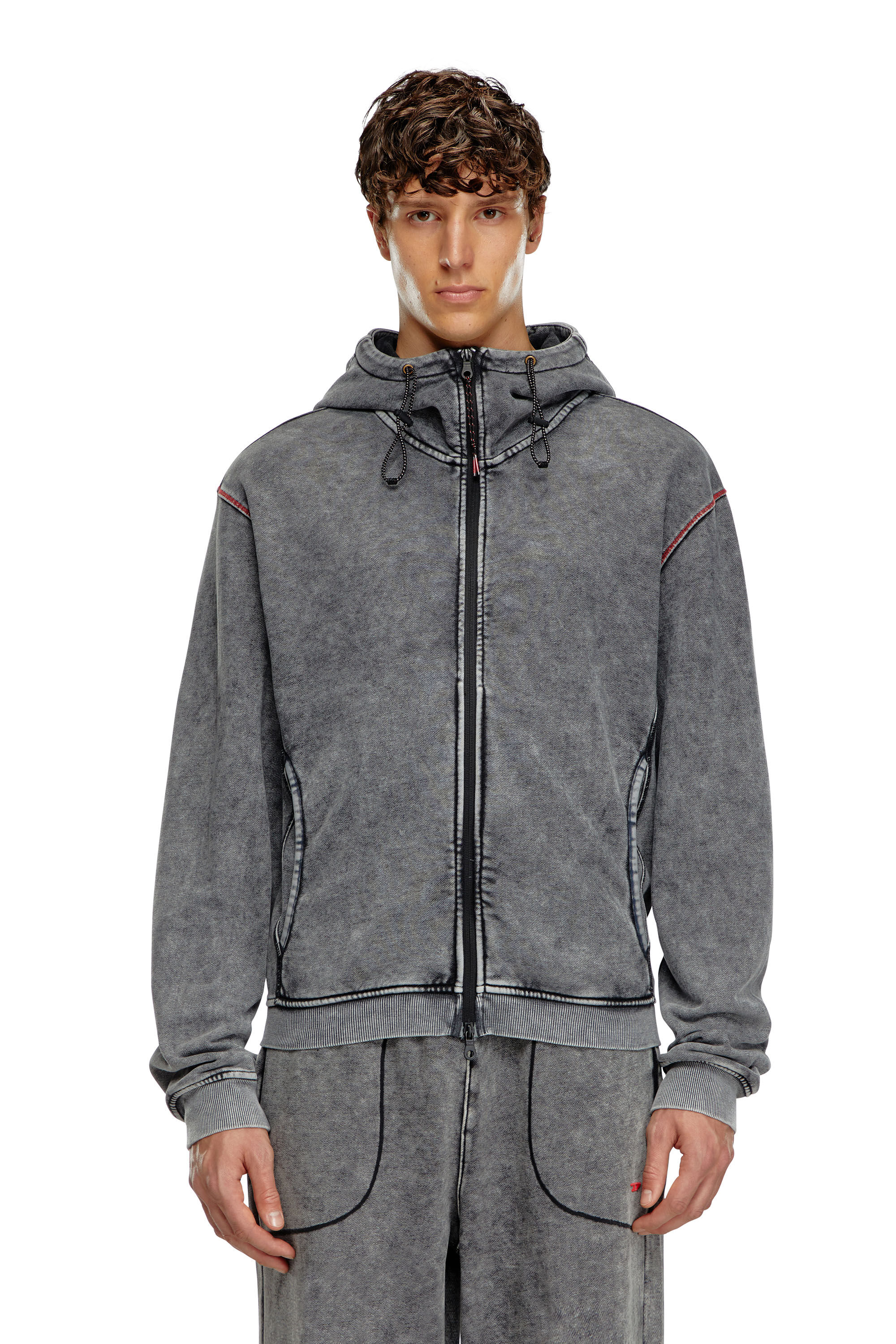 Diesel - AMST-TRANE-HT48, Sweat-shirt à capuche délavé avec fermeture zippée au dos Homme in Gris - 5