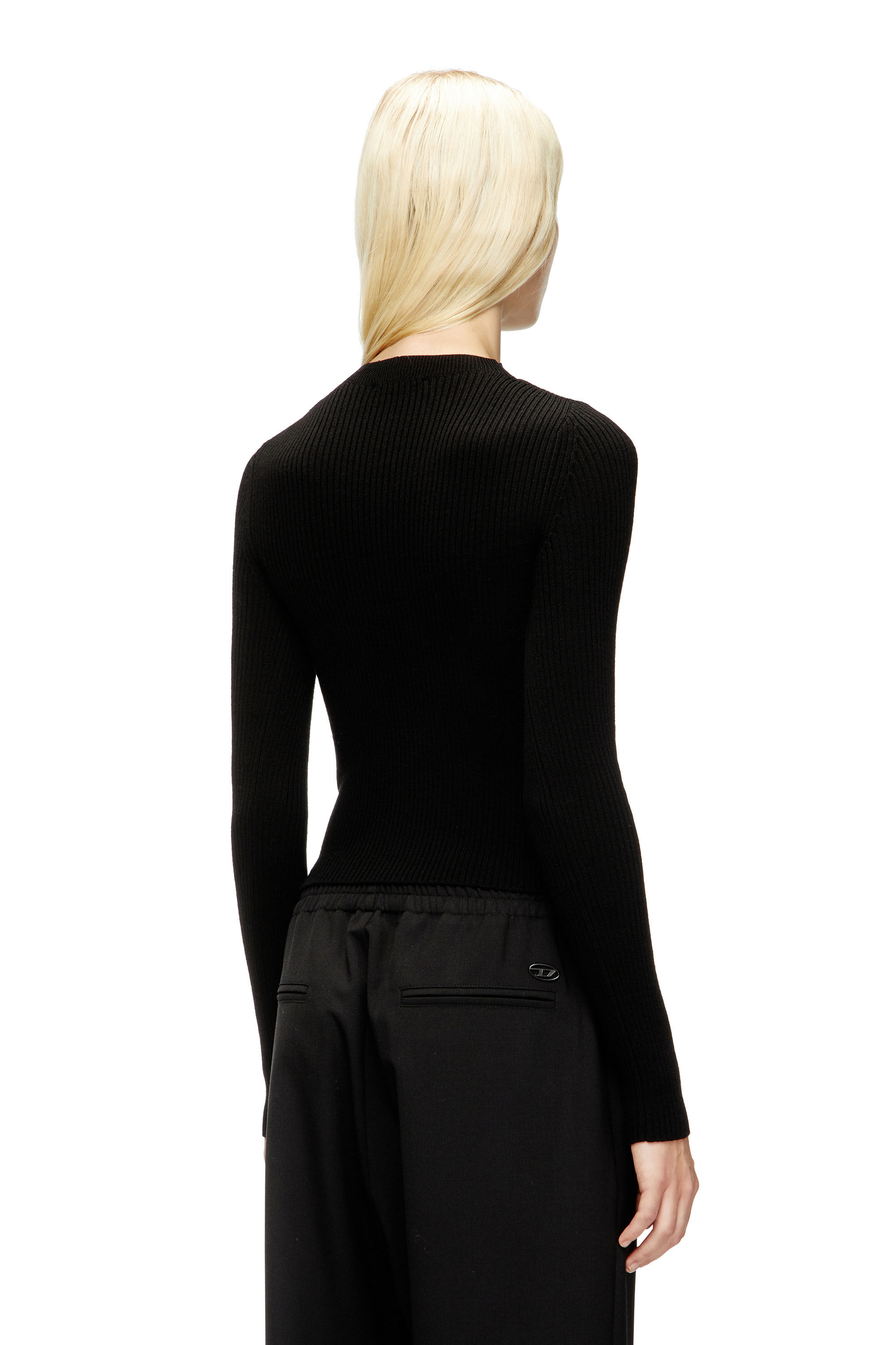 Diesel - M-OLINA, Pull côtelé en laine avec cut-out Femme in Noir - 4