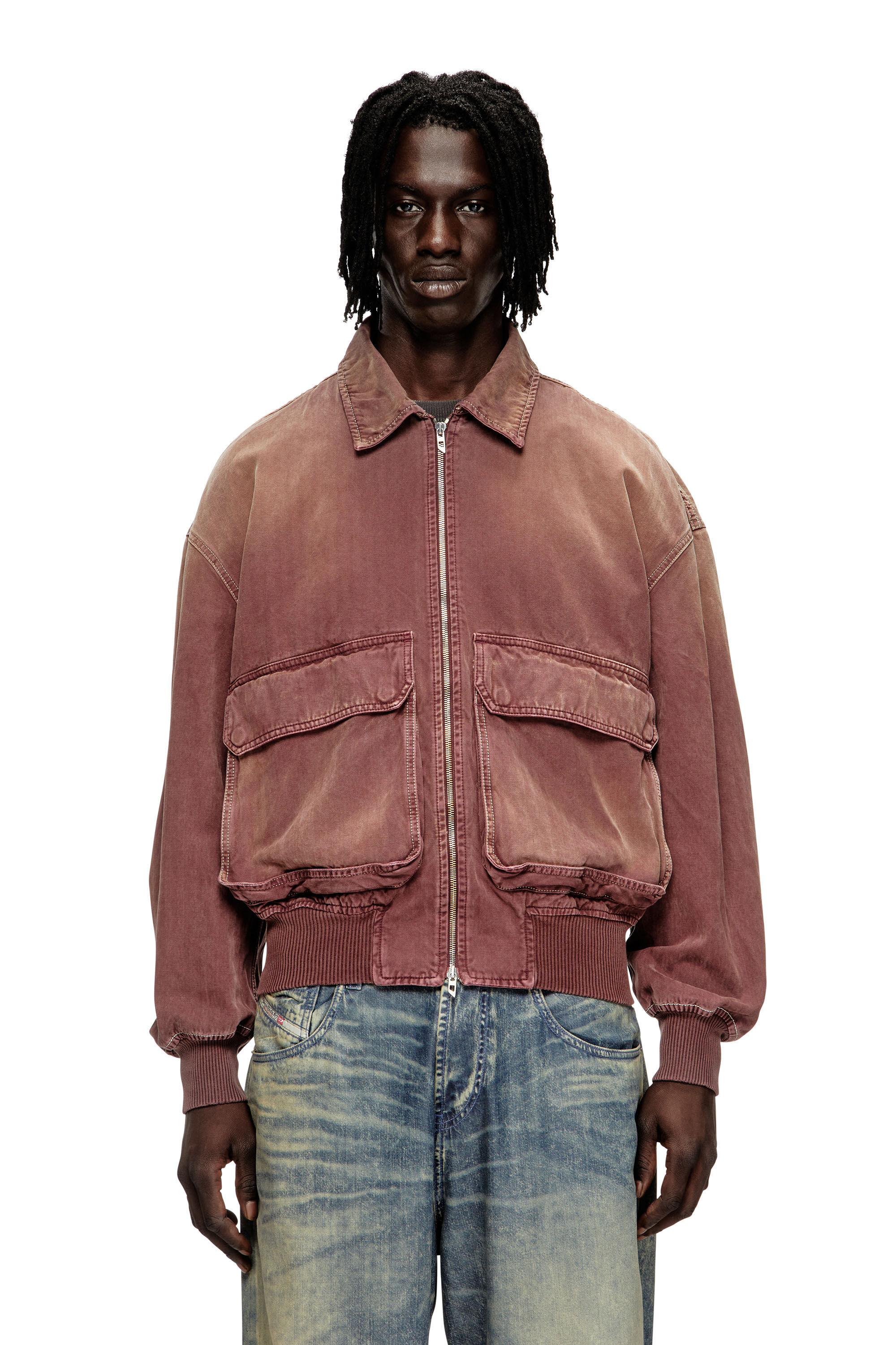 Diesel - D-KURZ, Veste en denim à chevrons coloré Mixte in Marron - 3
