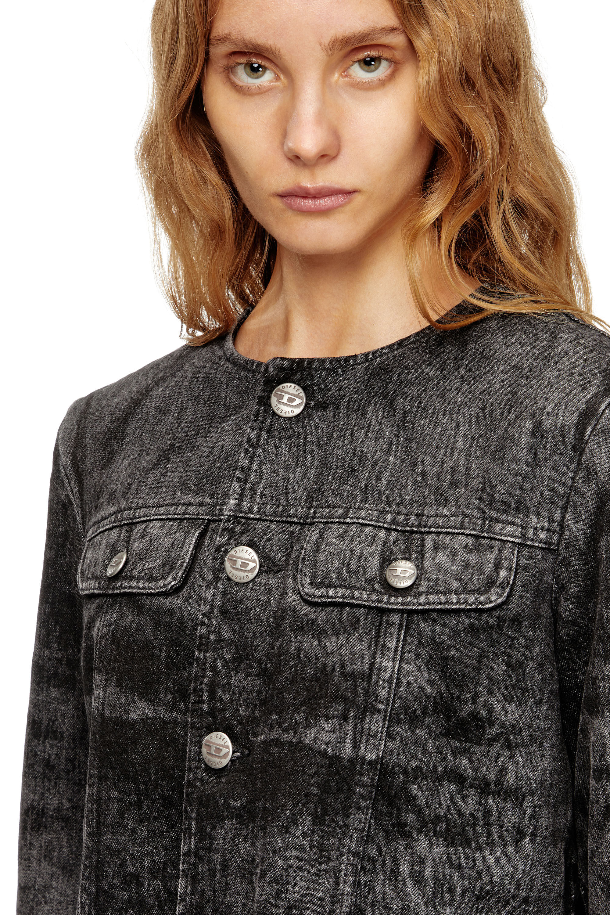 Diesel - DE-GRAFFY-FSH, Veste en denim de coton et chanvre gravé au laser Femme in Noir - 5