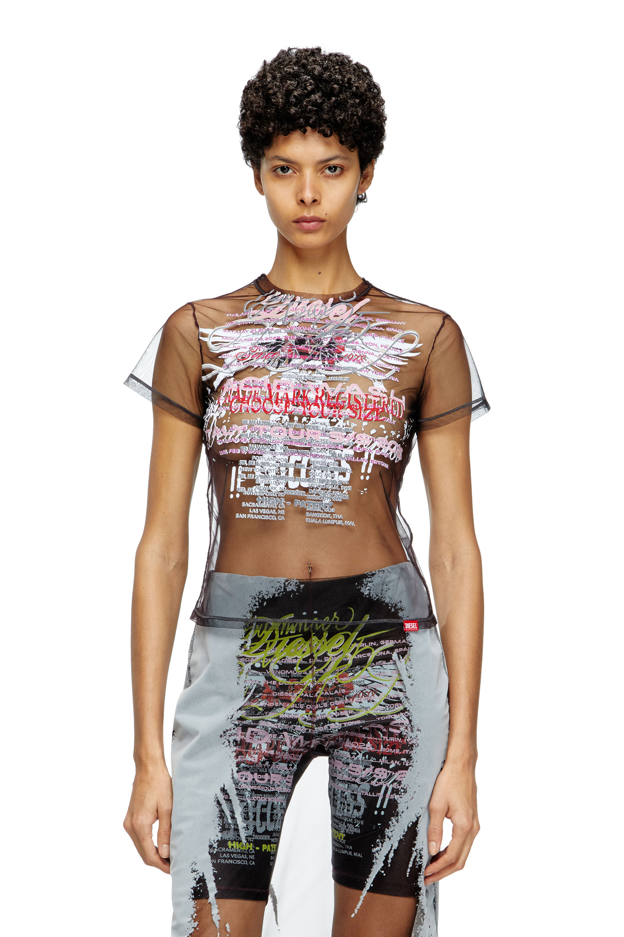 Diesel - T-YRAC, Haut transparent avec imprimé paroles Femme in Noir - 3