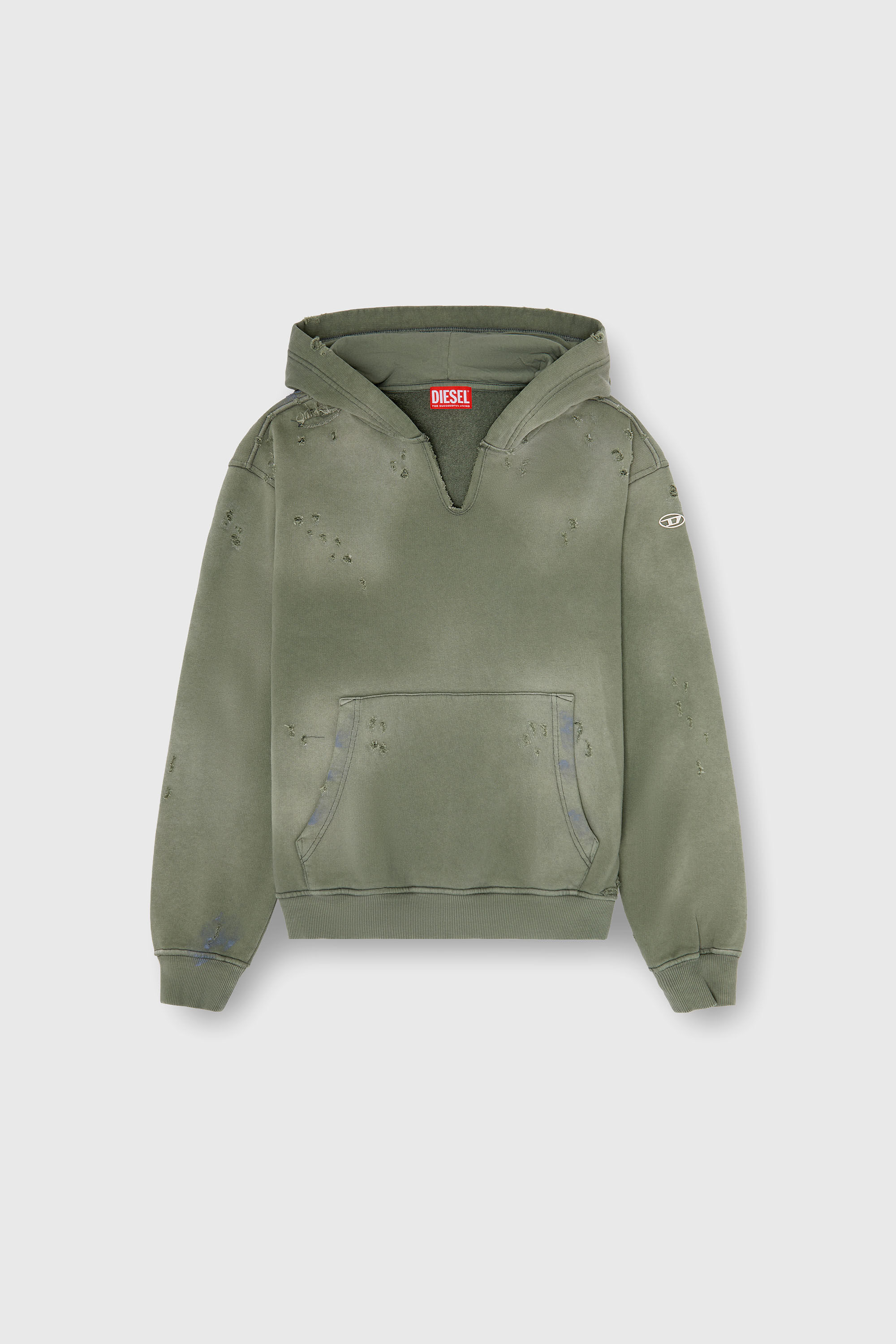Diesel - S-KEITHY, Sweat &agrave; capuche effet us&eacute; avec col en V Homme in Gris - 2