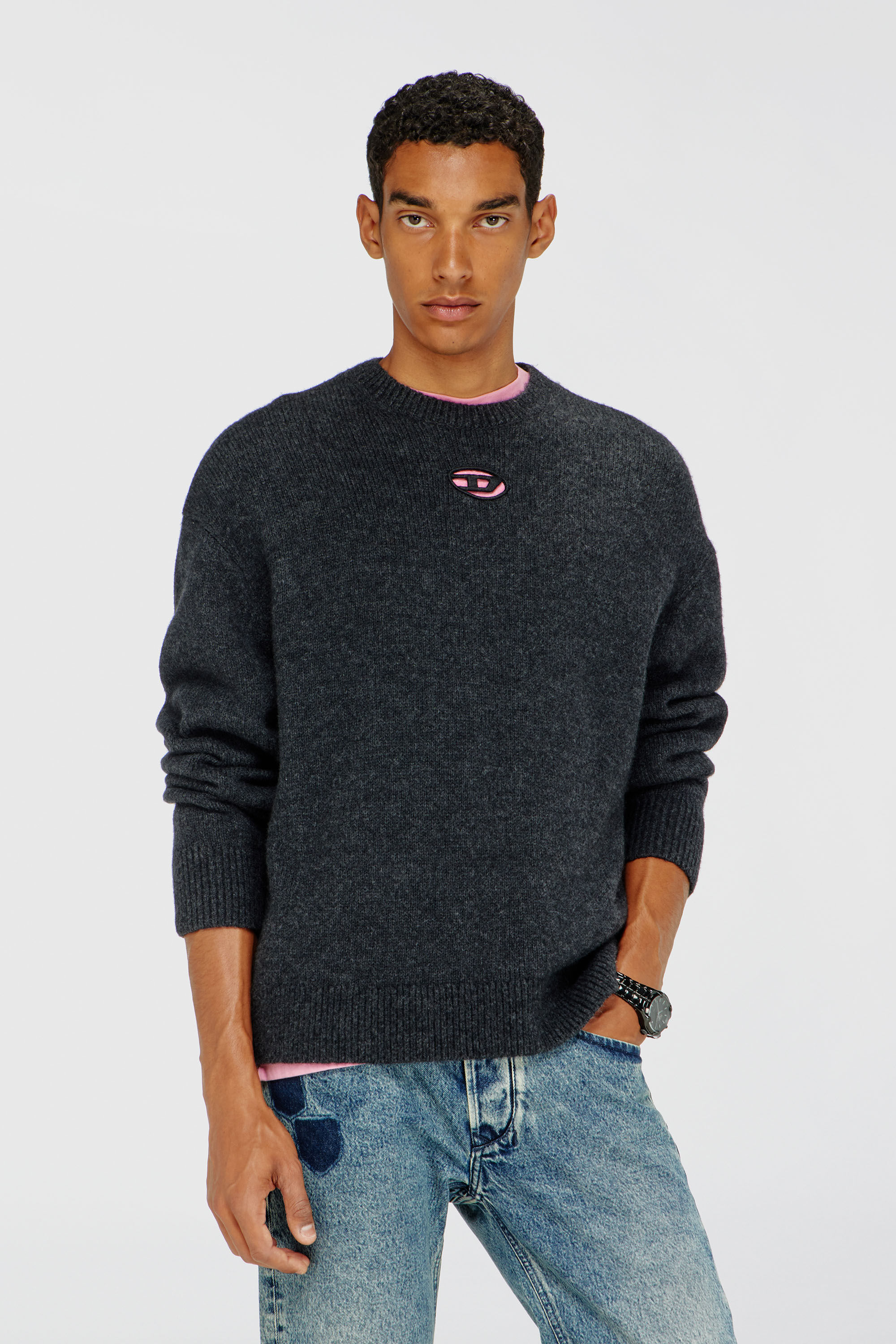 Diesel - K-AREESO, Pull en m&eacute;lange de laine et alpaga Homme in Noir - 3