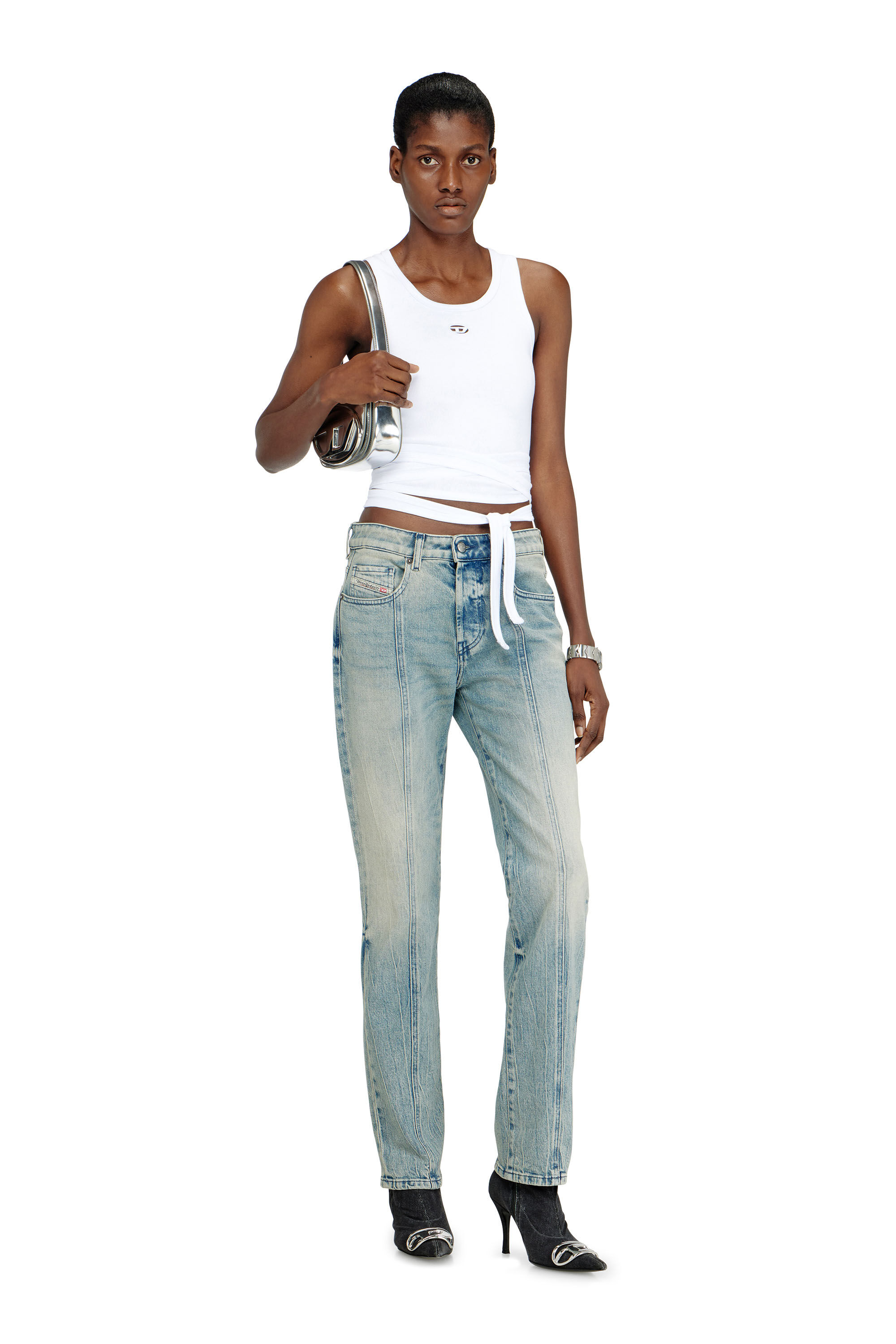 Diesel - 1DR, 1DR-Sac iconique &agrave; bandouli&egrave;re en cuir effet miroir Femme in Gris argent&eacute; - 1