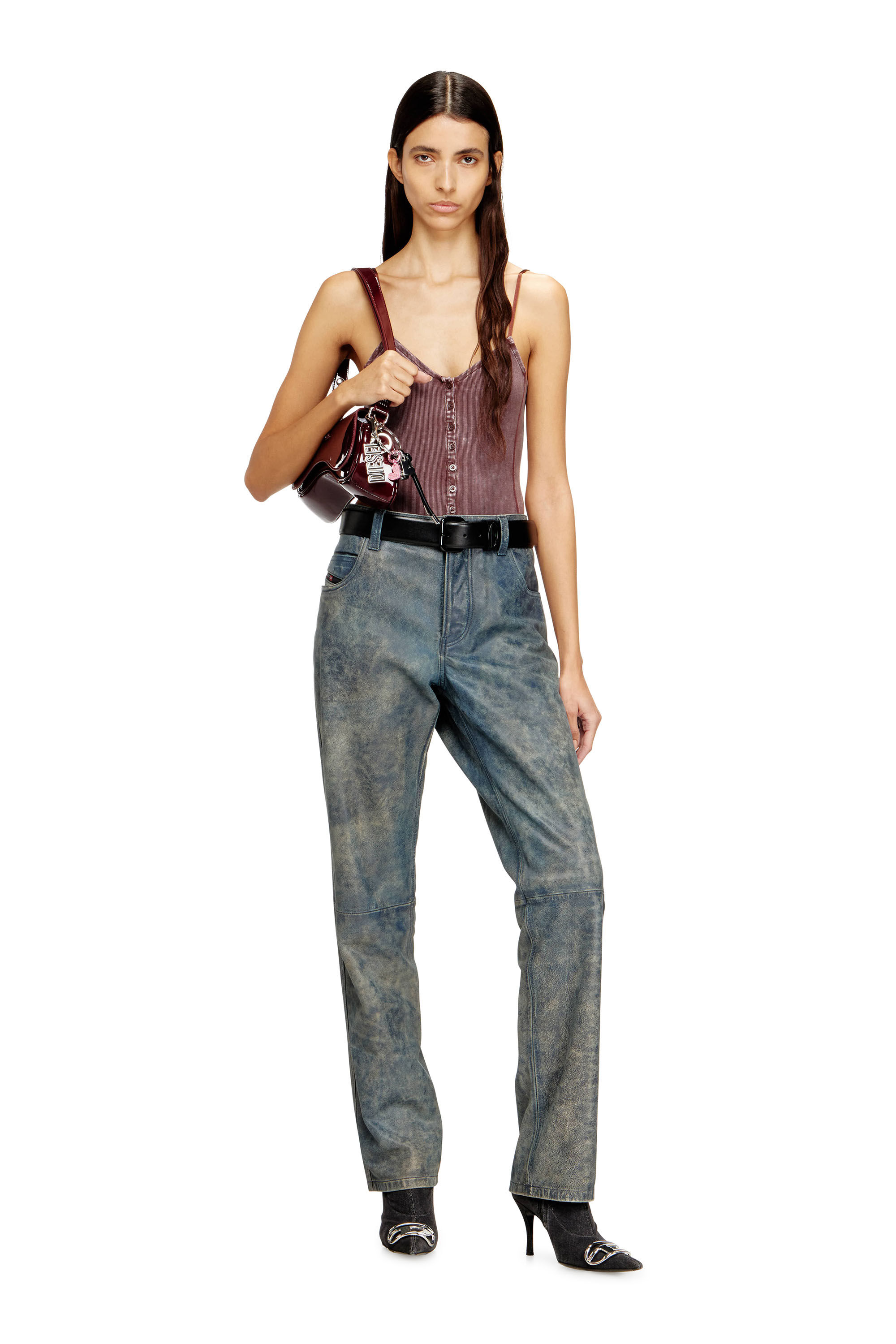 Diesel - T-LEY, Body-string en jersey c&ocirc;tel&eacute; marbr&eacute; Femme in Marron - 1