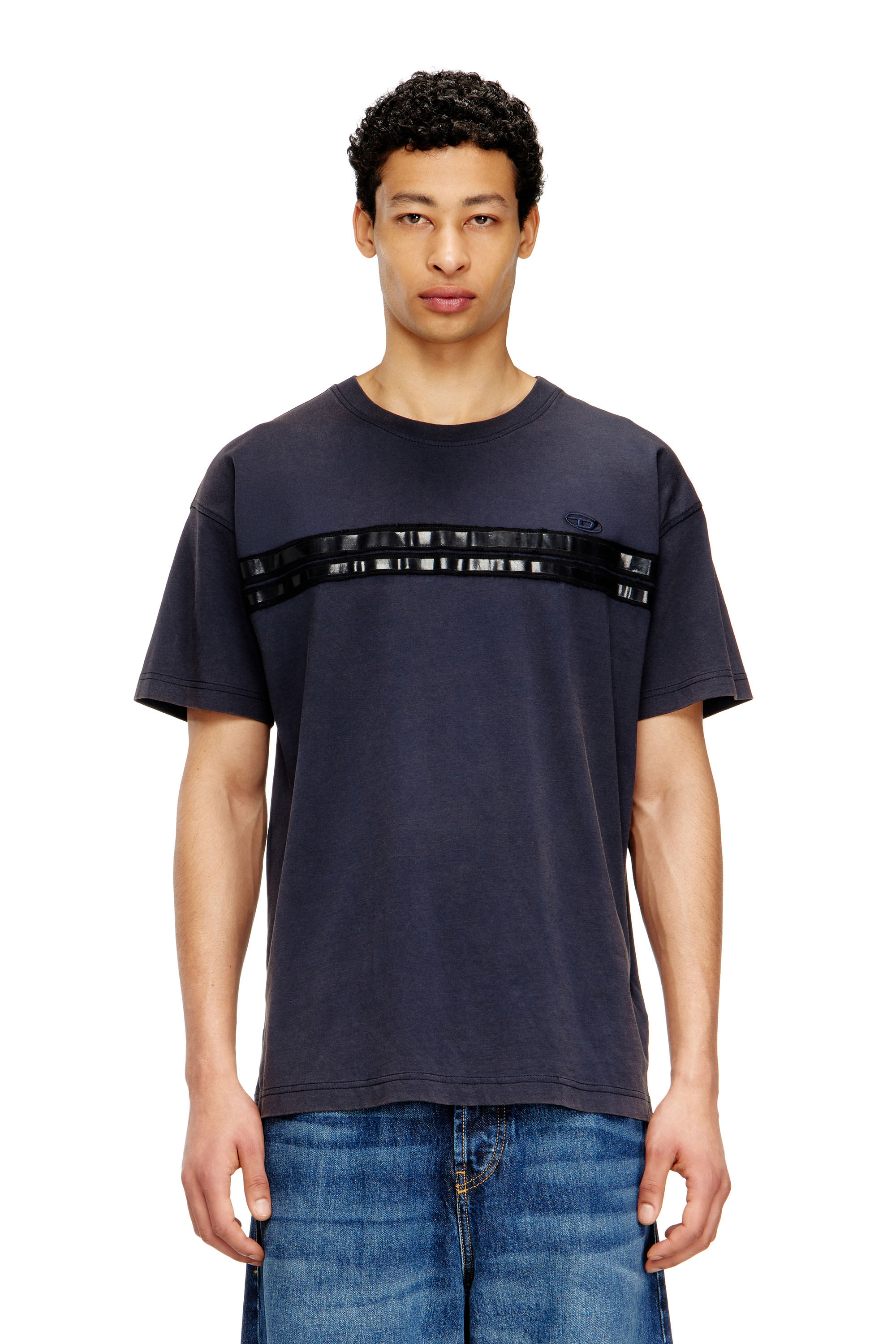 Diesel - T-REDDY, T-shirt en coton classique avec bandes framis Homme in Bleu - 3