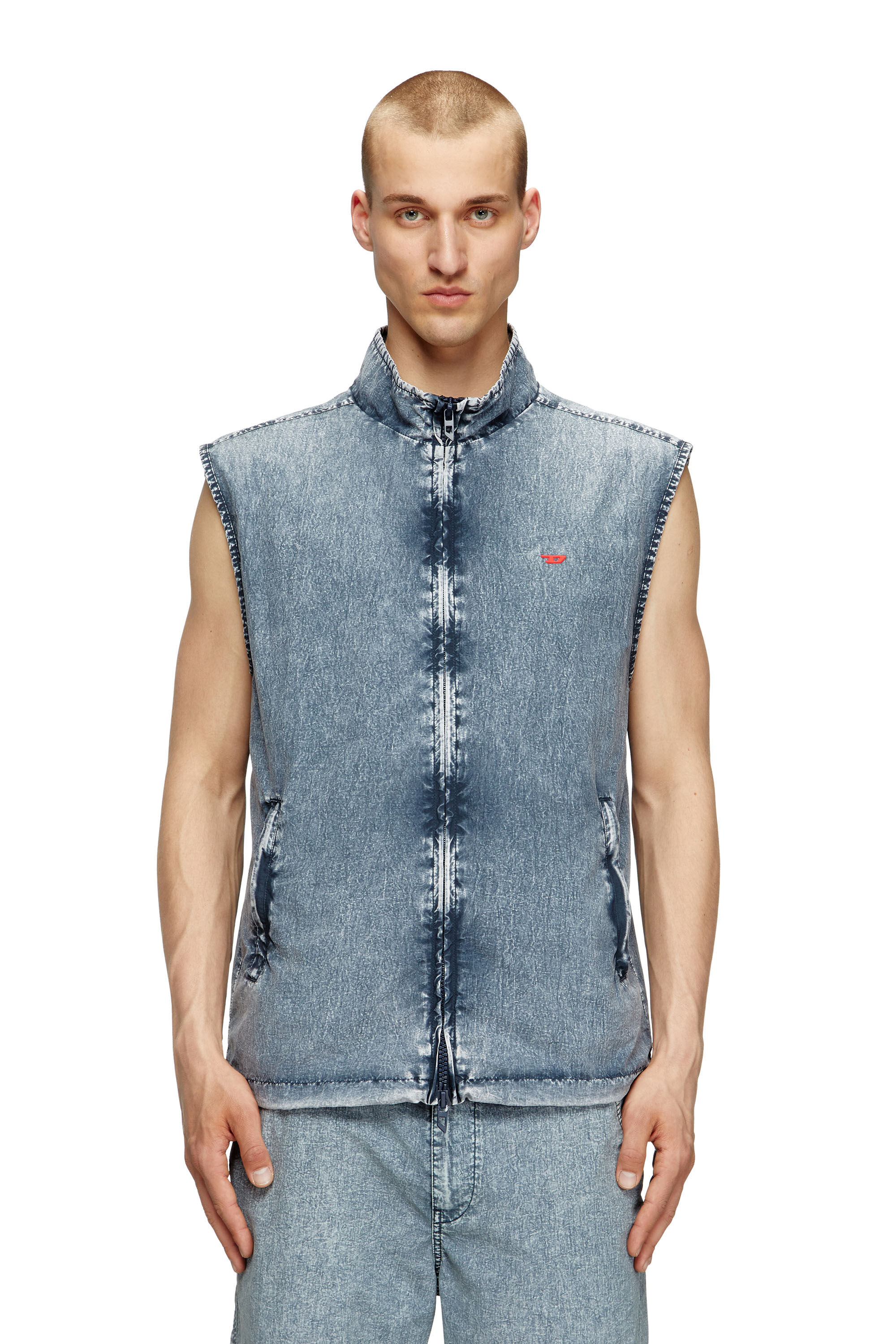Diesel - J-ERB, Gilet en taslan de nylon recyclé Homme in Bleu - 3