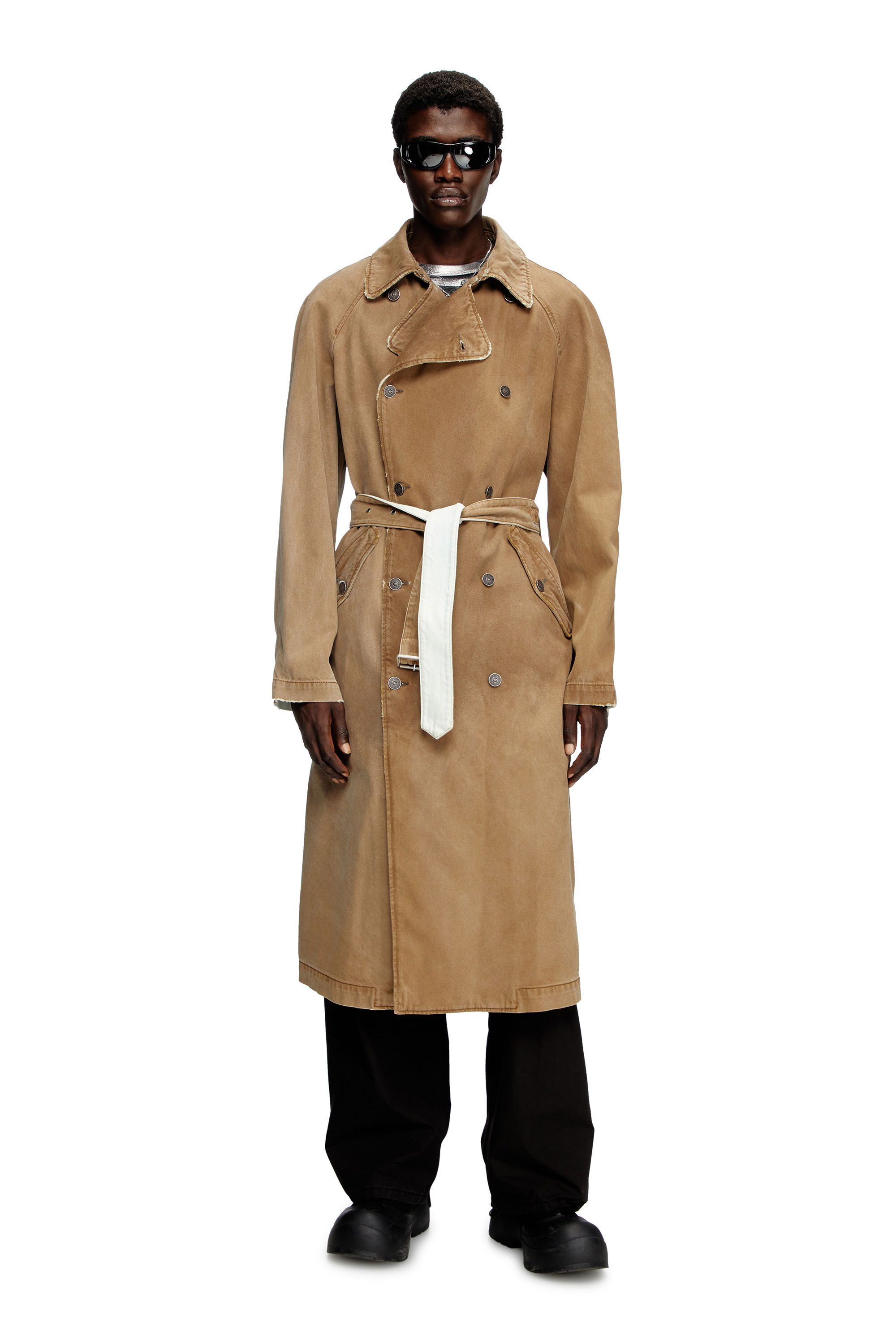 Diesel - D-DELIRIOUS-D, Trench-coat en denim effet sali Mixte in Marron - 1