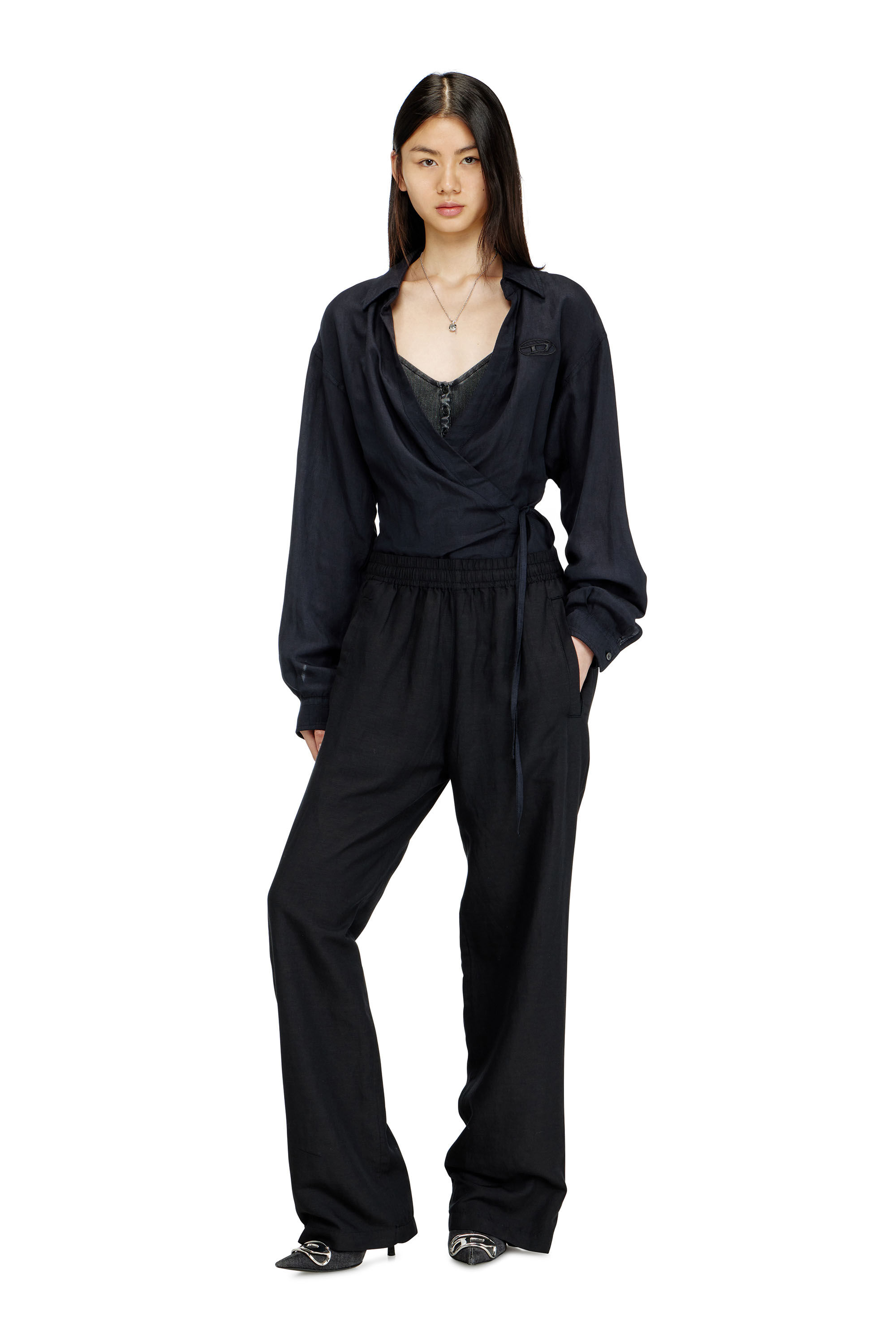 Diesel - P-THECK-PGBS, Pantalon en m&eacute;lange de lin Mixte in Noir - 6