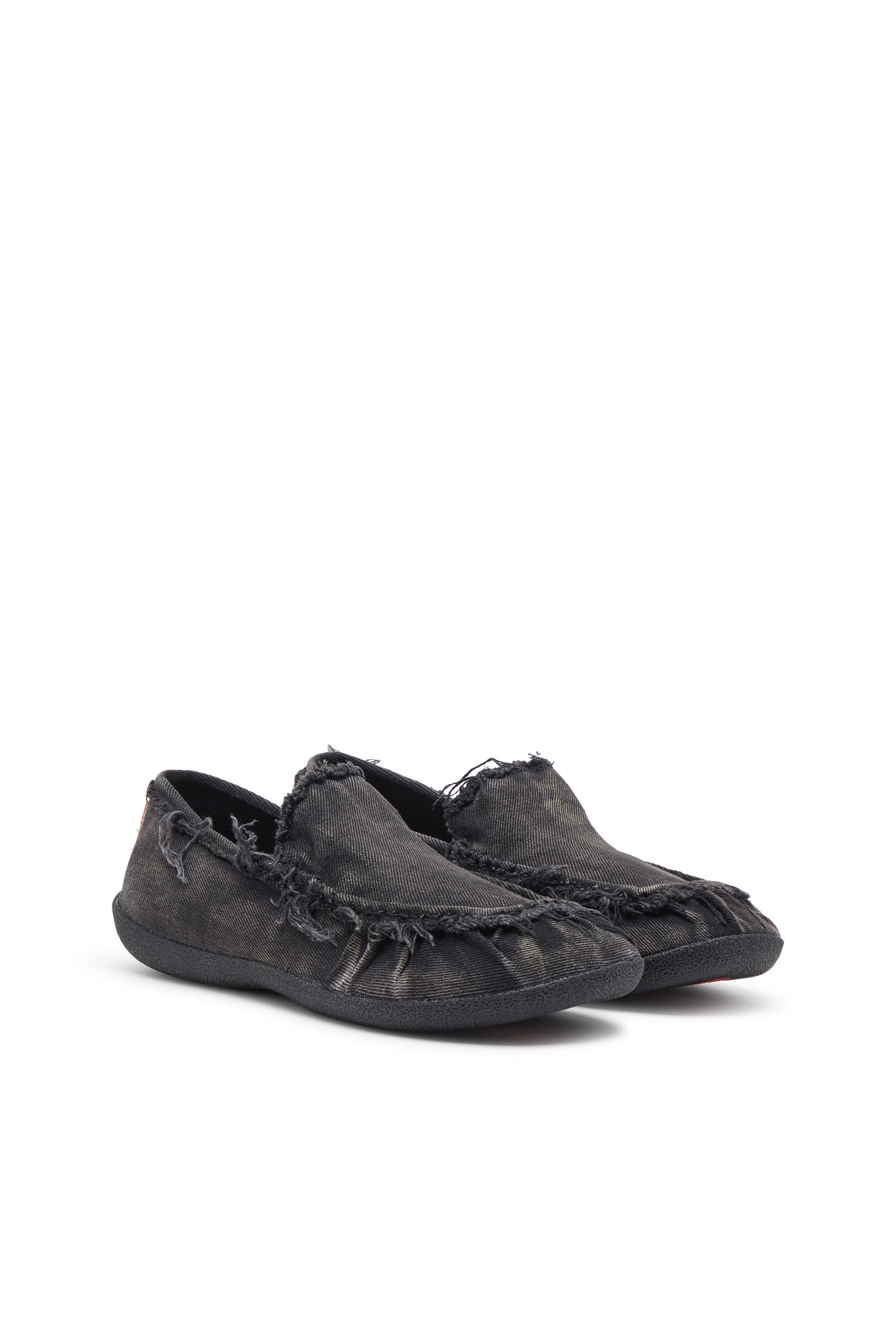 Diesel - D-SHOCK MOC, D-Shock-Mocassins en denim effet vieilli Homme in Noir - 2
