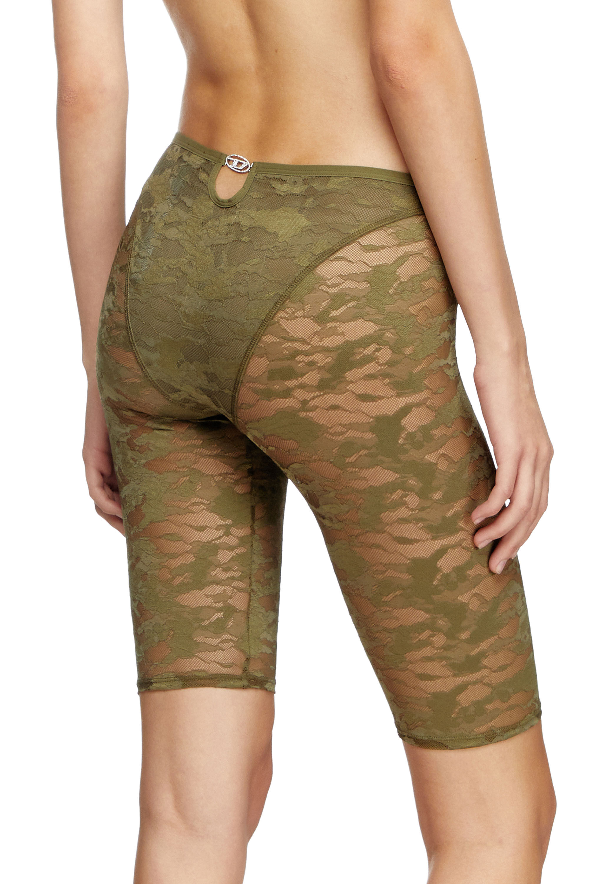 Diesel - UFLB-D-OVAL-LACE-SHORT, Short en dentelle camouflage avec plaque Oval D Femme in Vert - 4