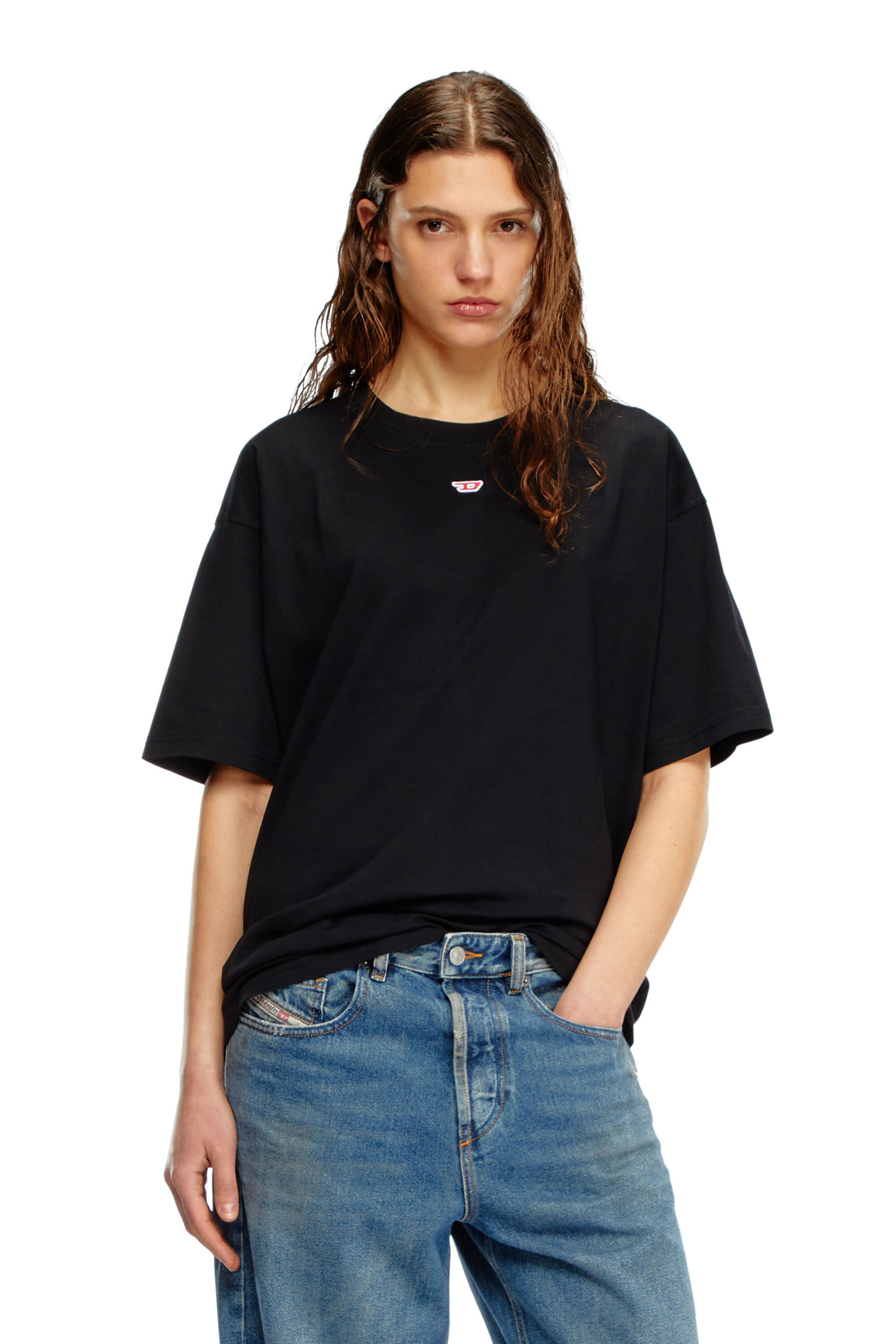 Women's T-shirt with embroidered D patch | Black | Diesel