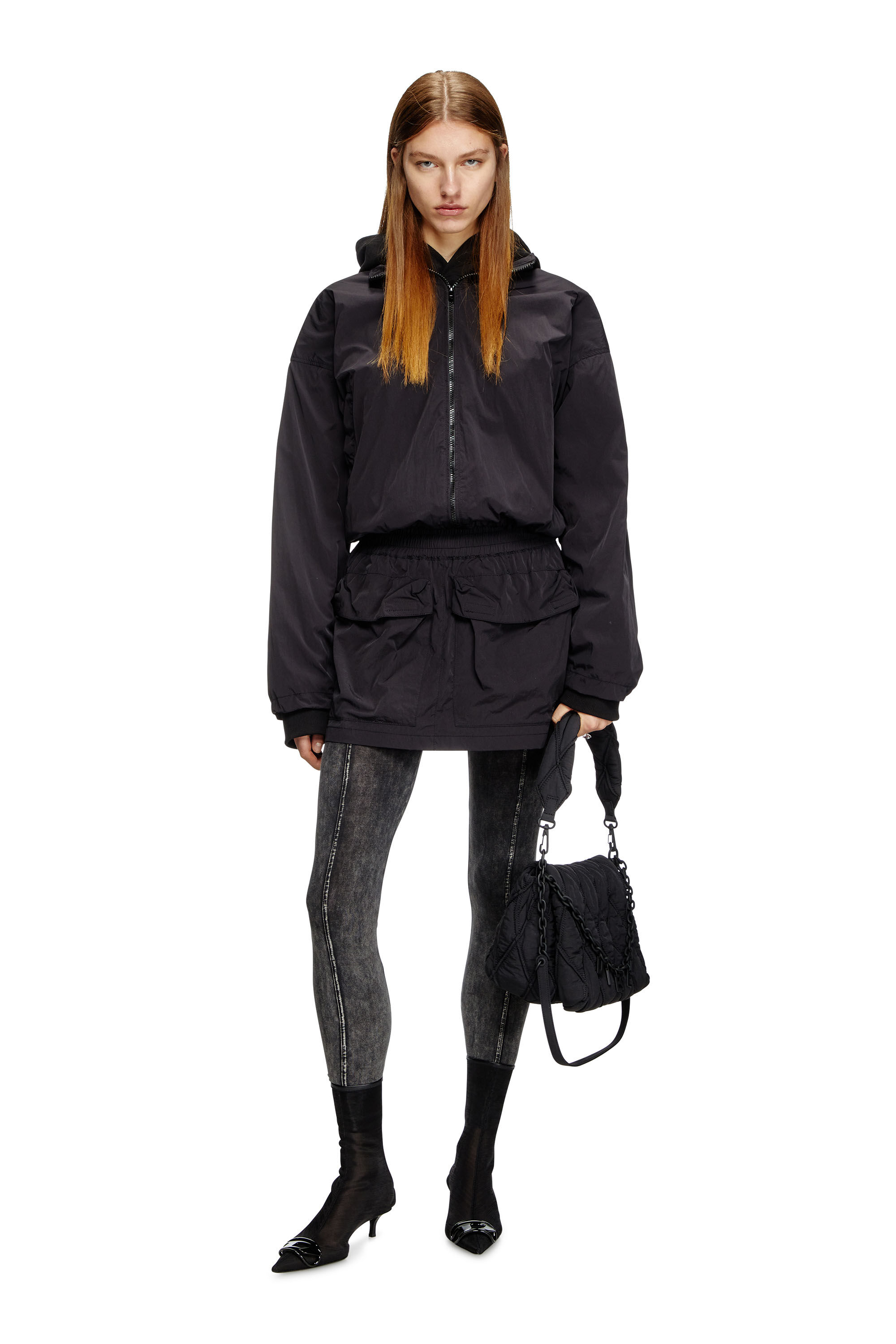 ◆DIESEL◆ O Cyan Skirt Black A168180AKAD9XX A168180AKAD9XXS Women's Crinkled mini skirt with utility pockets | Black