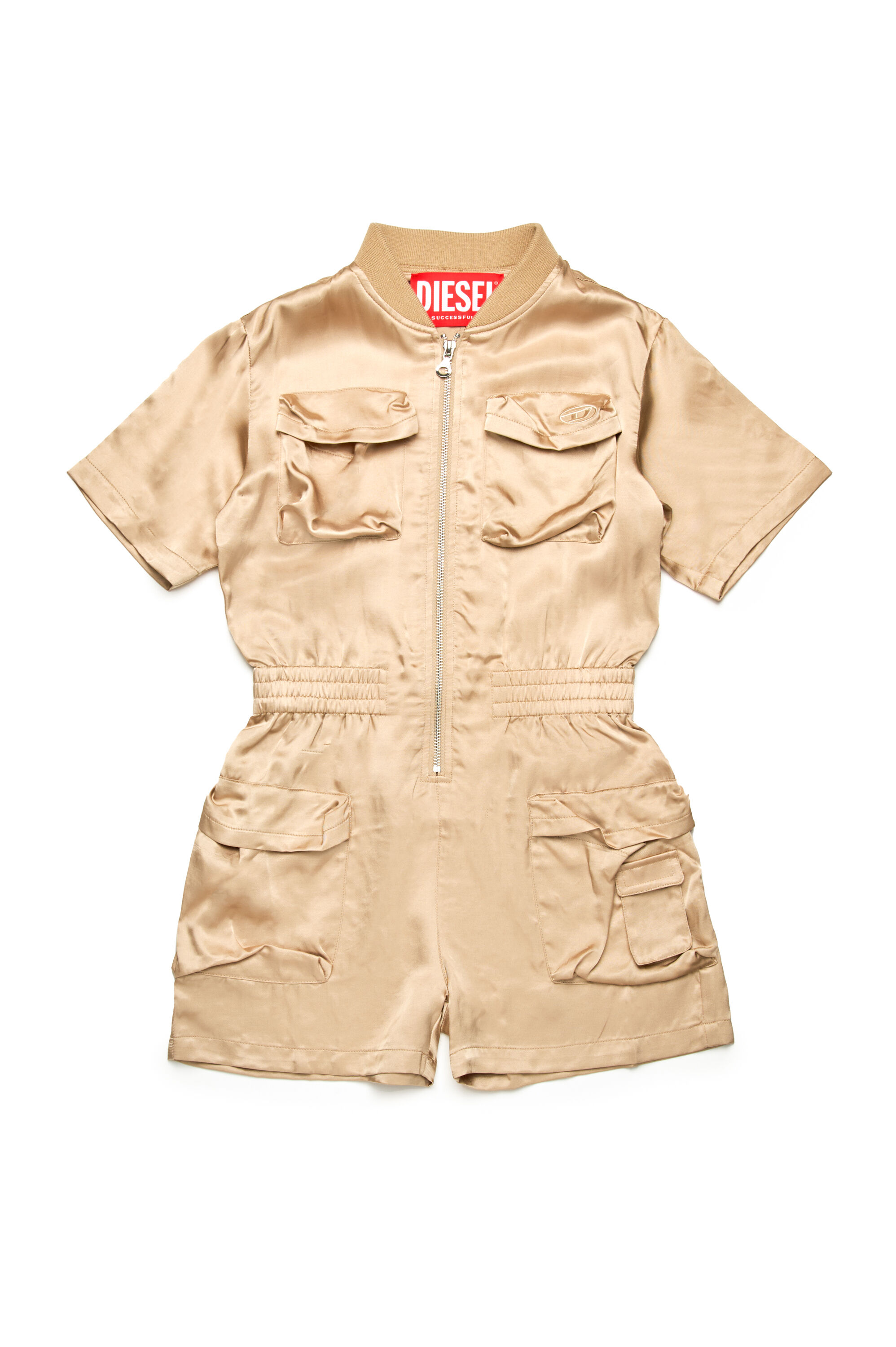 Diesel - JVENY, Combinaison multi-poches en tissu brillant Femme in Marron - 1
