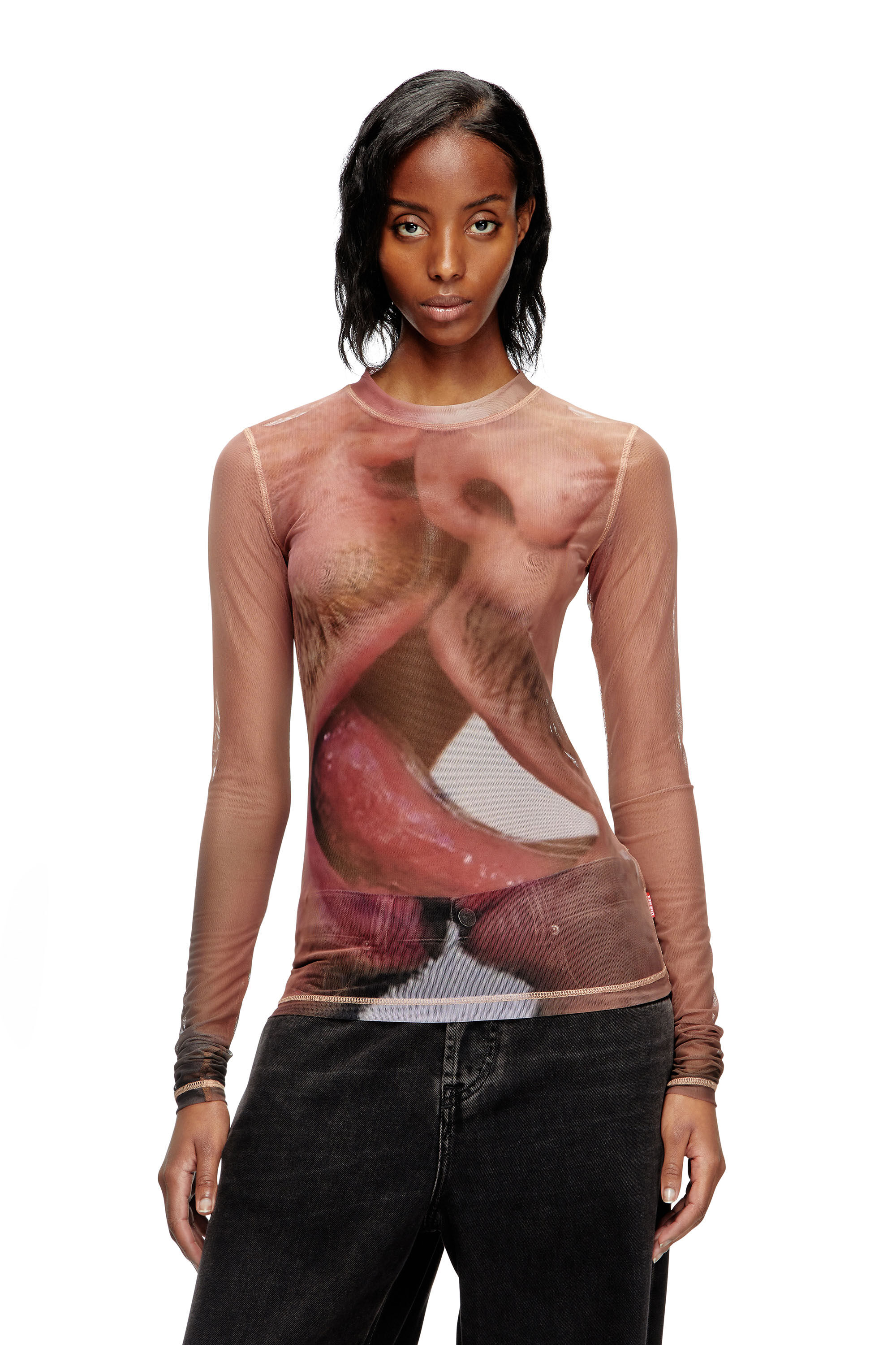 DIESEL>>P-T-Sielar-Tom25-1 ロングスリーブトップ Women's Long-sleeve top in printed technical mesh | Pink