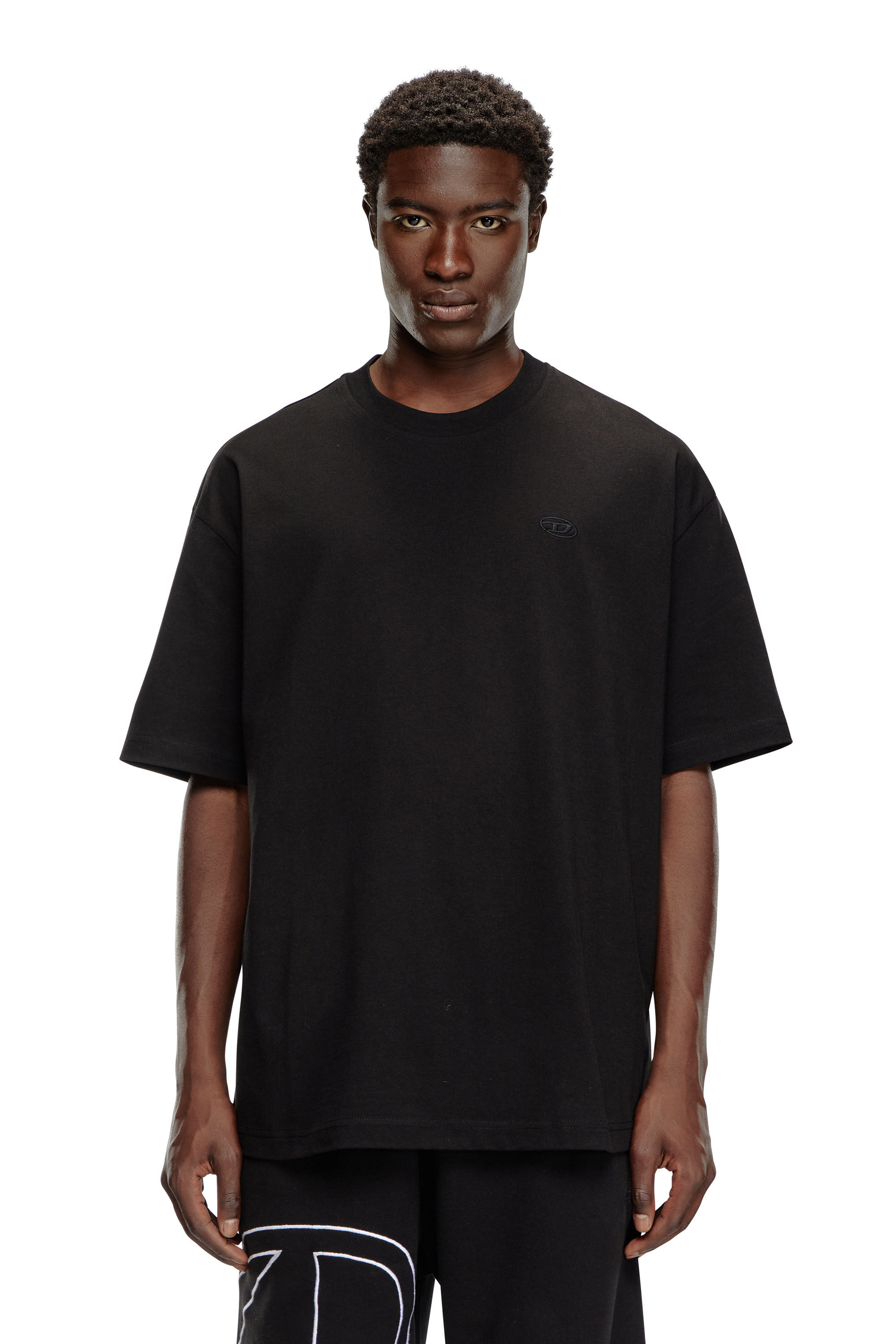 Men's T-shirt with maxi oval D embroidery | Black | Diesel