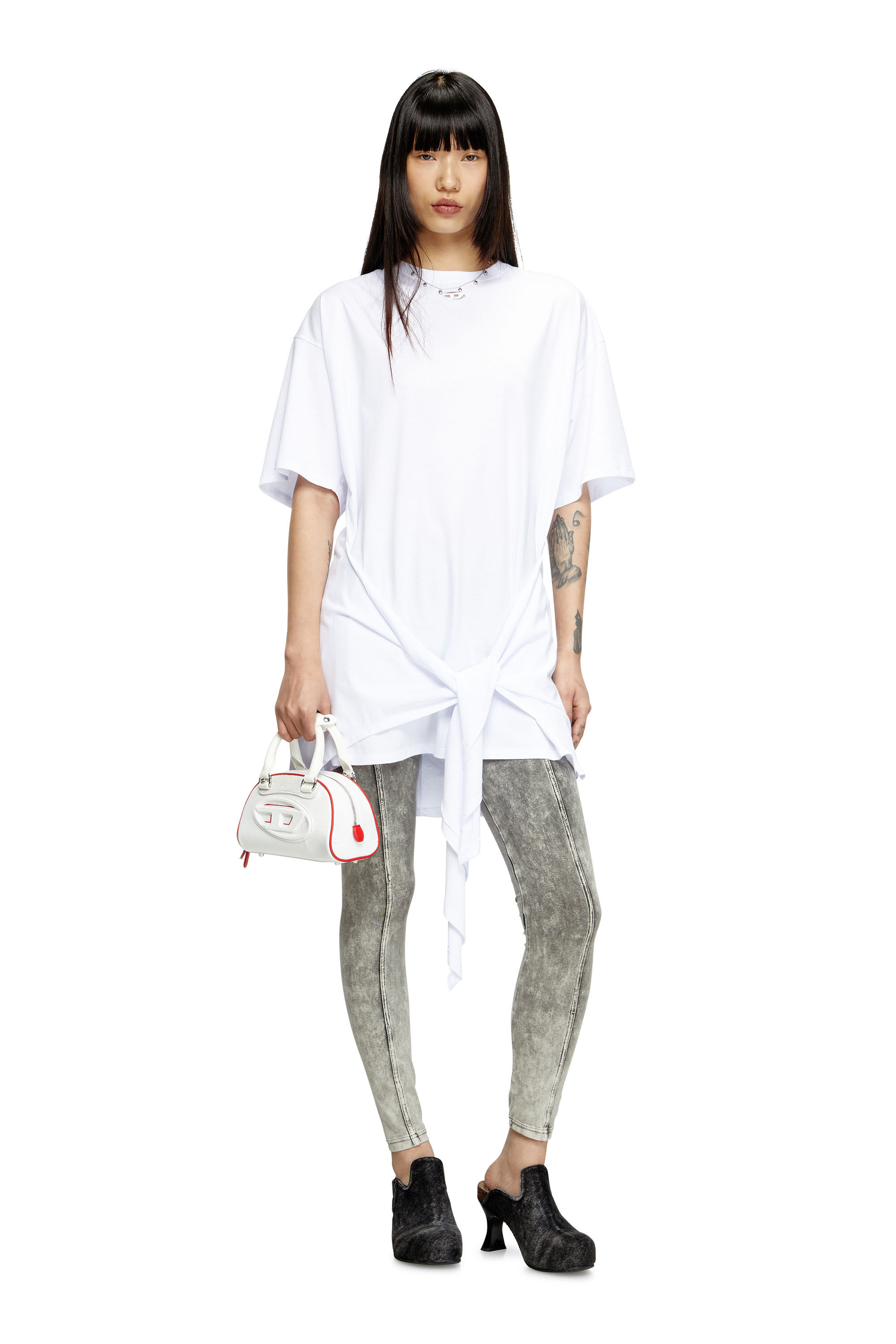 Women's T-shirt dress with tie front | White | Diesel