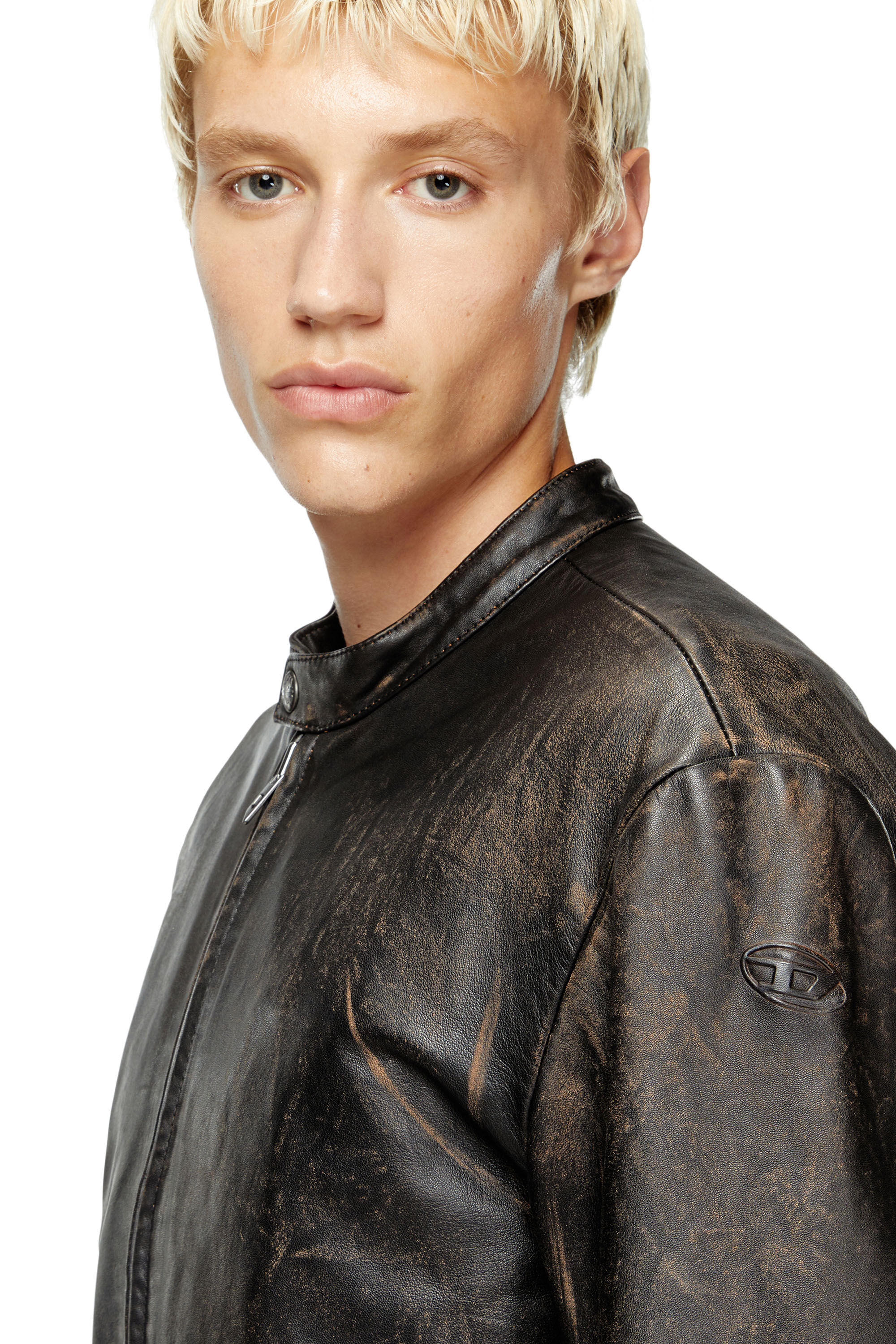 Diesel - L-AROSS, Veste de motard en cuir vieilli Homme in Marron - 5