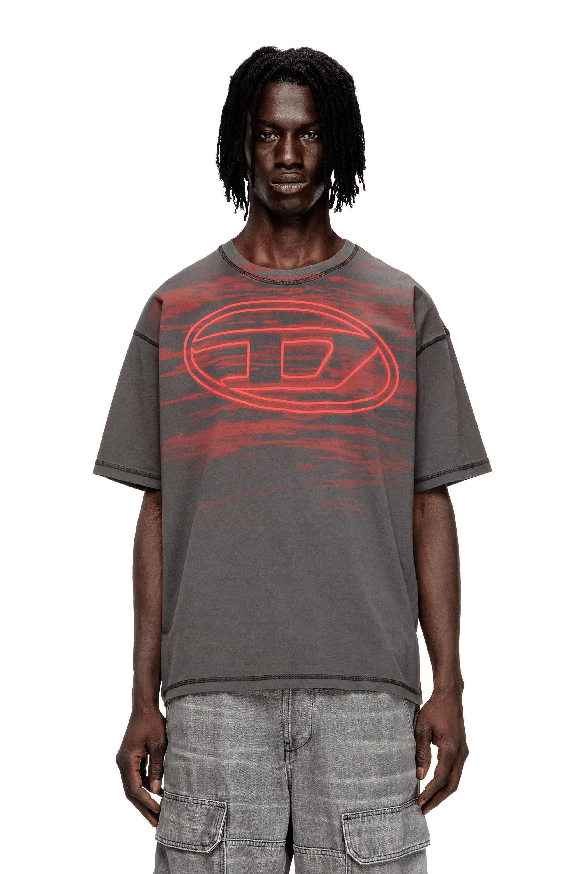 【送料&関税込】Diesel Logo Plaque Crewneck T-shirt Men's T-shirt with layered logos | Black | Diesel