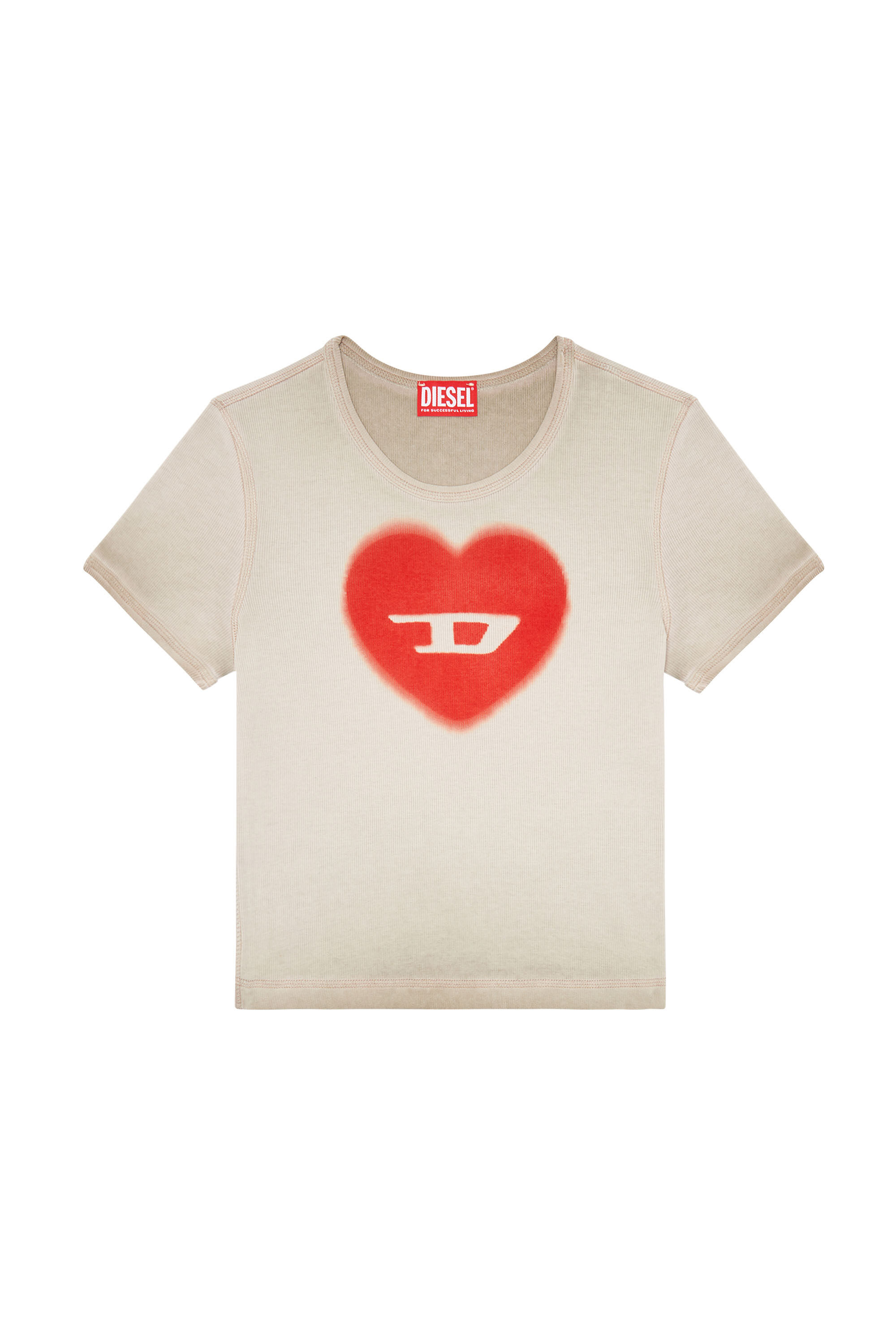 Women's Ribbed T-shirt with watercolour heart D | Beige | Diesel
