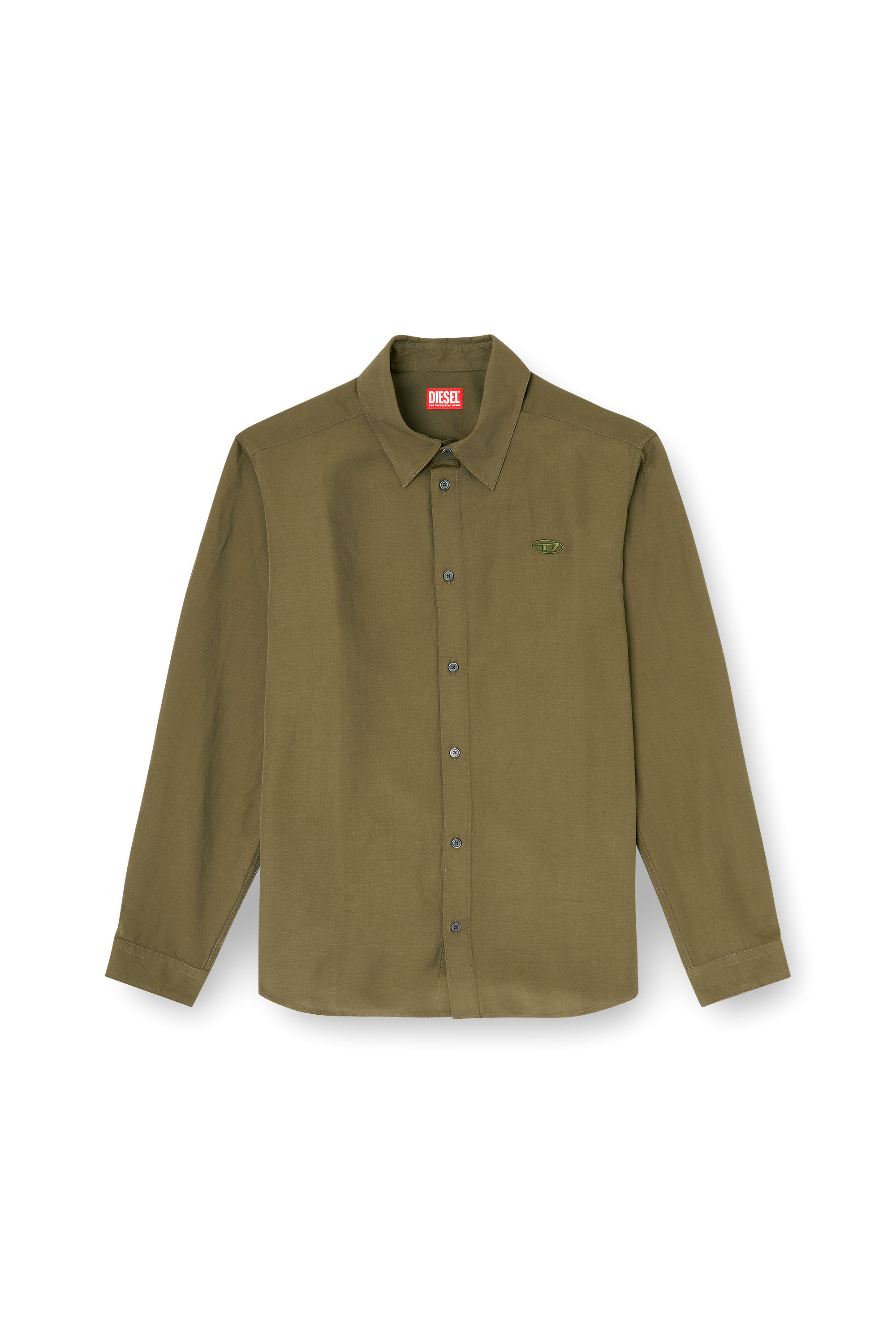 Diesel - S-SIMPLY-PGBS, Chemise en m&eacute;lange de lin avec broderie du logo Homme in Vert - 2