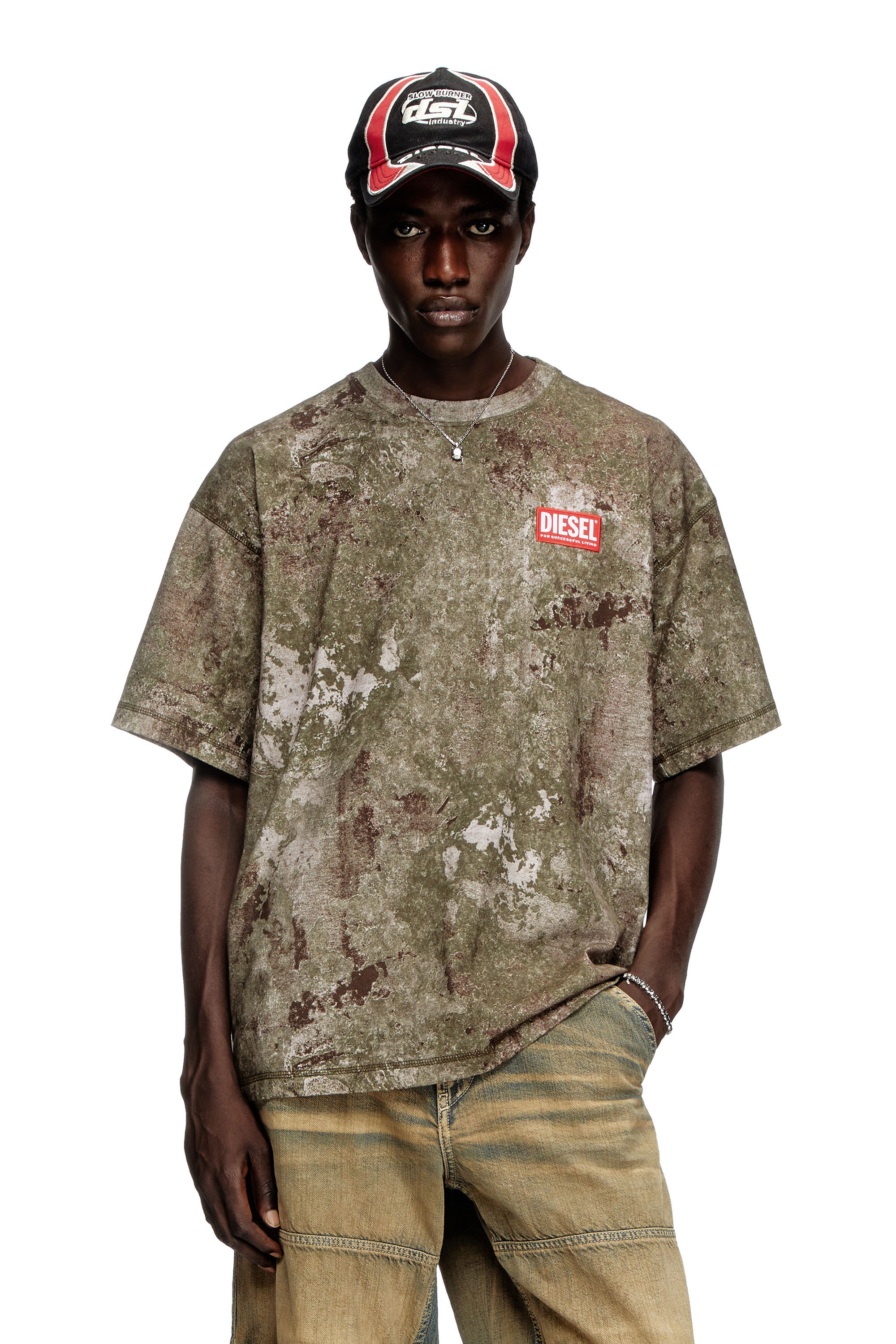 Diesel - T-BOXT-R12, T-shirt dévoré effet marbré Homme in Vert - 3