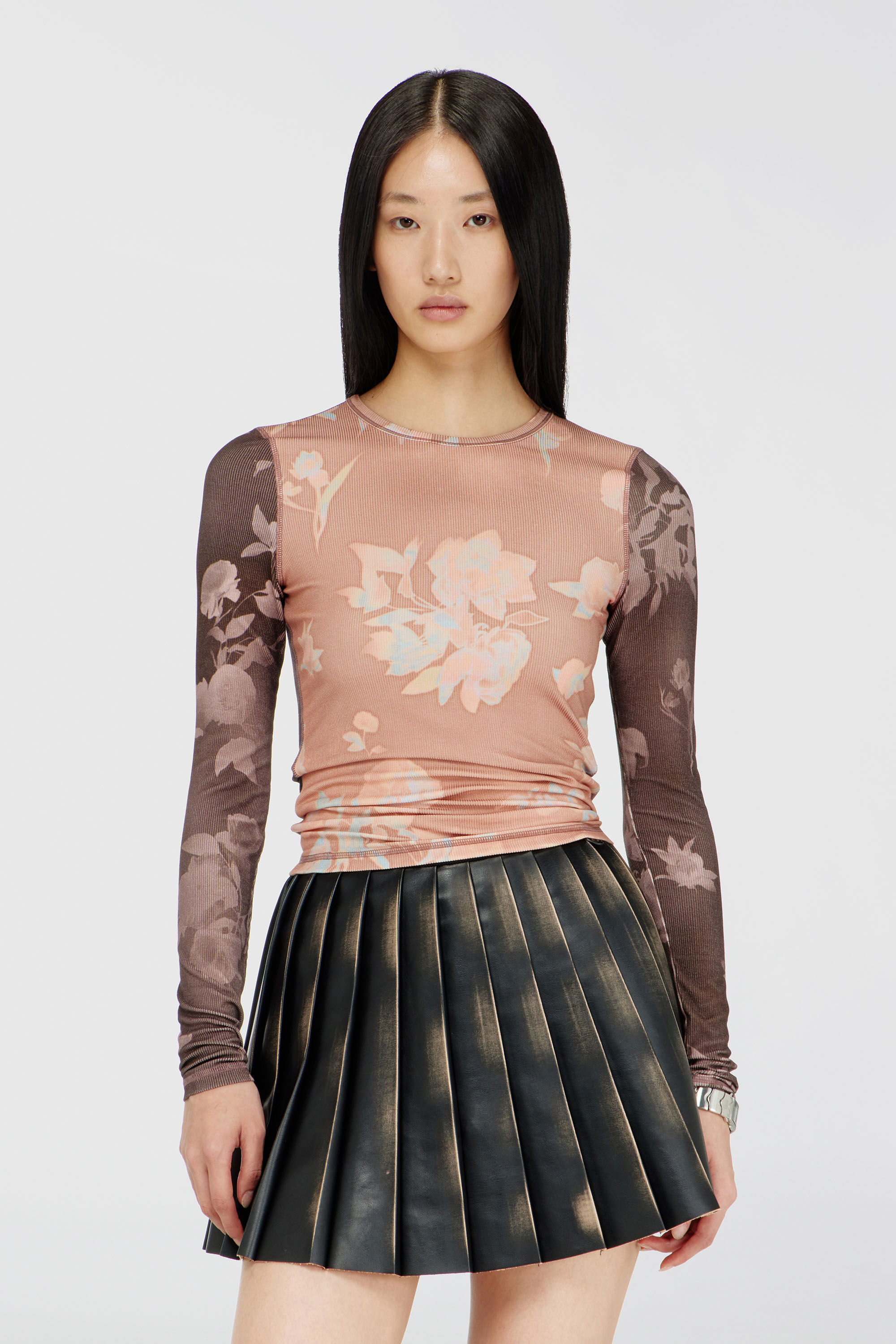 Diesel - T-MOKY-LS, Top en jersey c&ocirc;tel&eacute; &agrave; motif floral Femme in Rose - 3