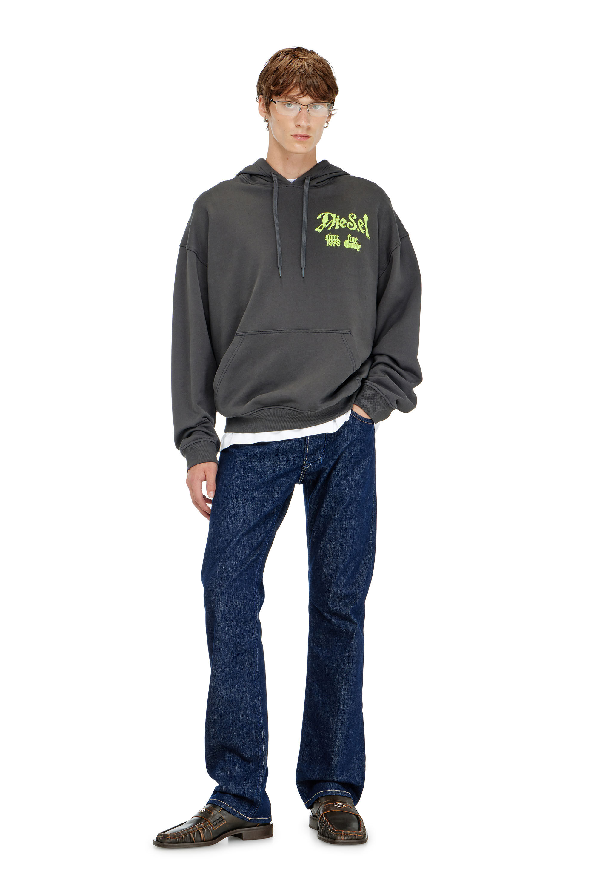 Diesel - S-BOXT-HOOD-AA2, Sweat &agrave; capuche en coton avec graphismes floqu&eacute;s Homme in Gris - 1