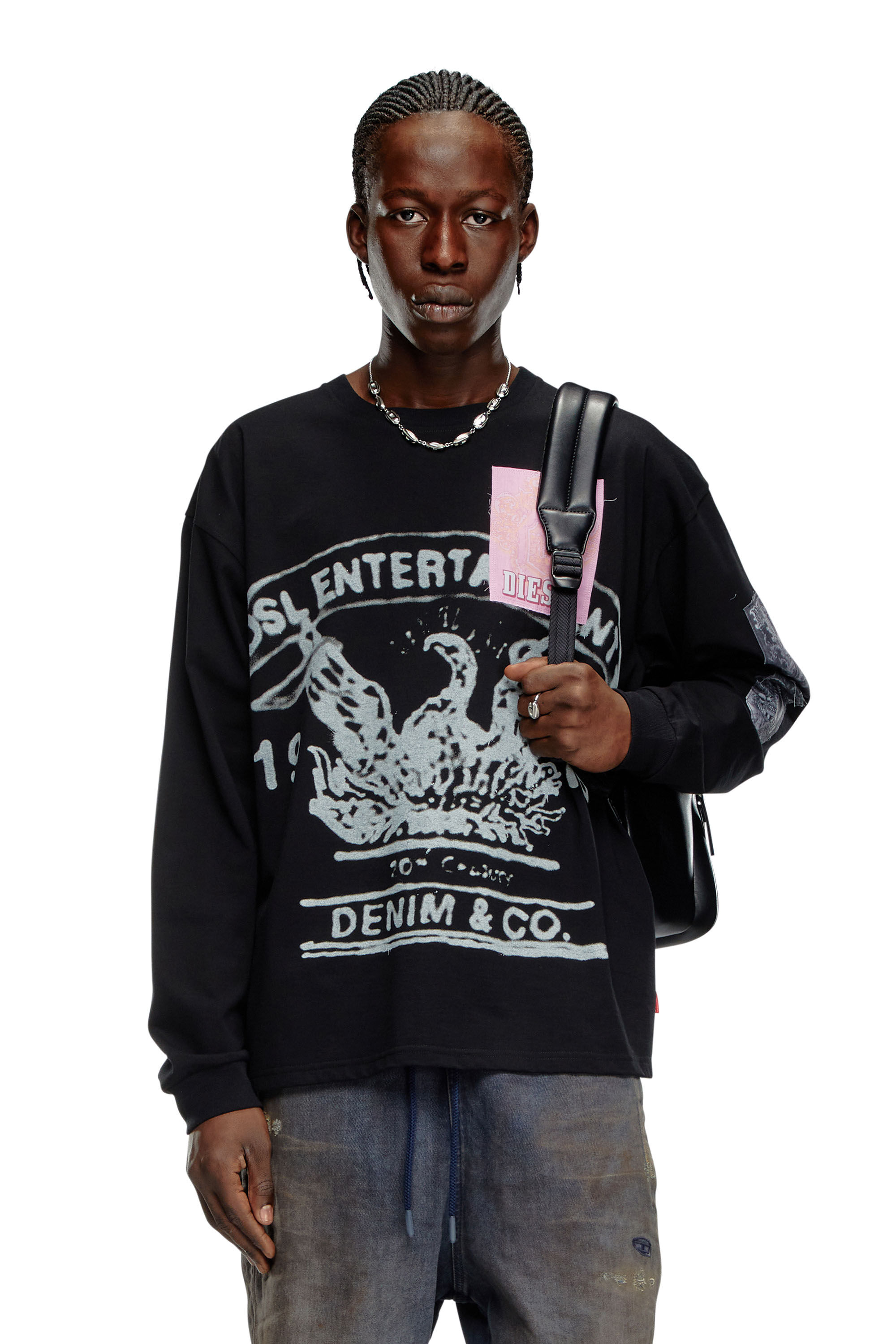 Diesel - T-BOXT-LS-Q10, Homme T-shirt à manches longues avec empiècements imprimés in Noir - Image 3