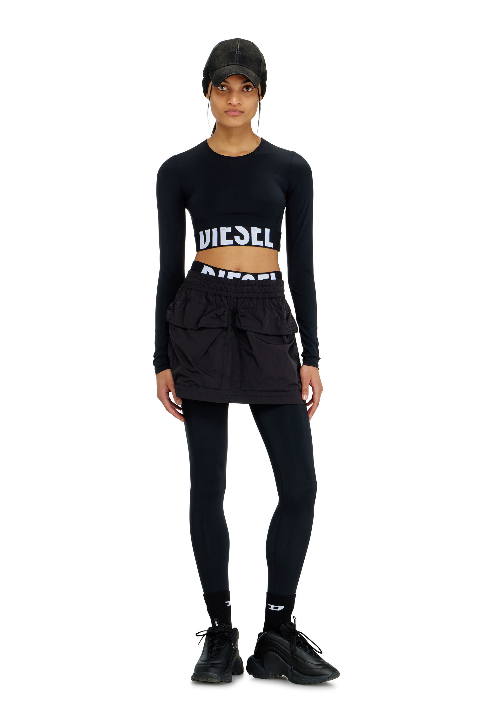 Diesel - ADELINE-D-POP, Leggings en microfibre avec logo tronqu&eacute; Femme in Noir - 5