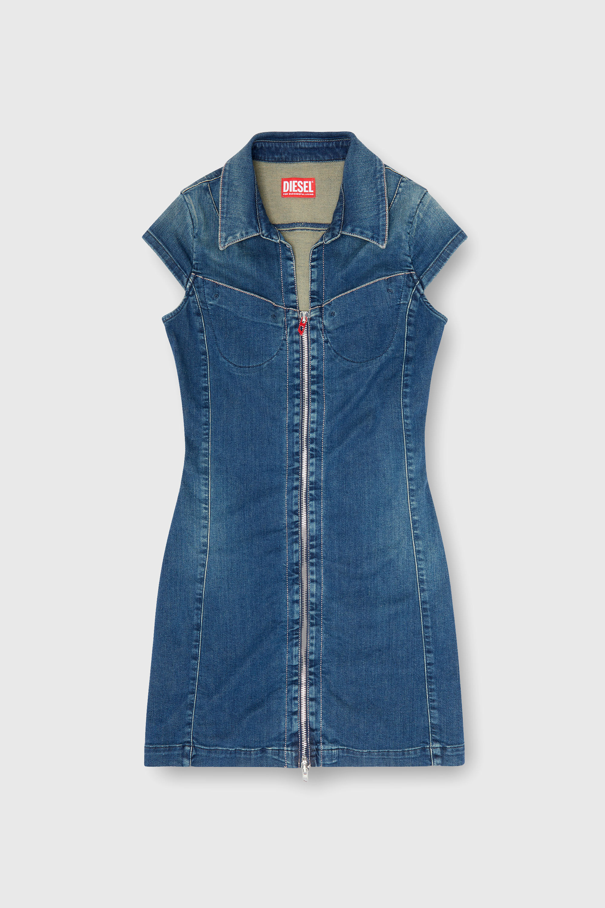 Diesel - DE-LORVYN-S, Robe-chemise en denim avec zip int&eacute;gral Femme in Bleu - 2
