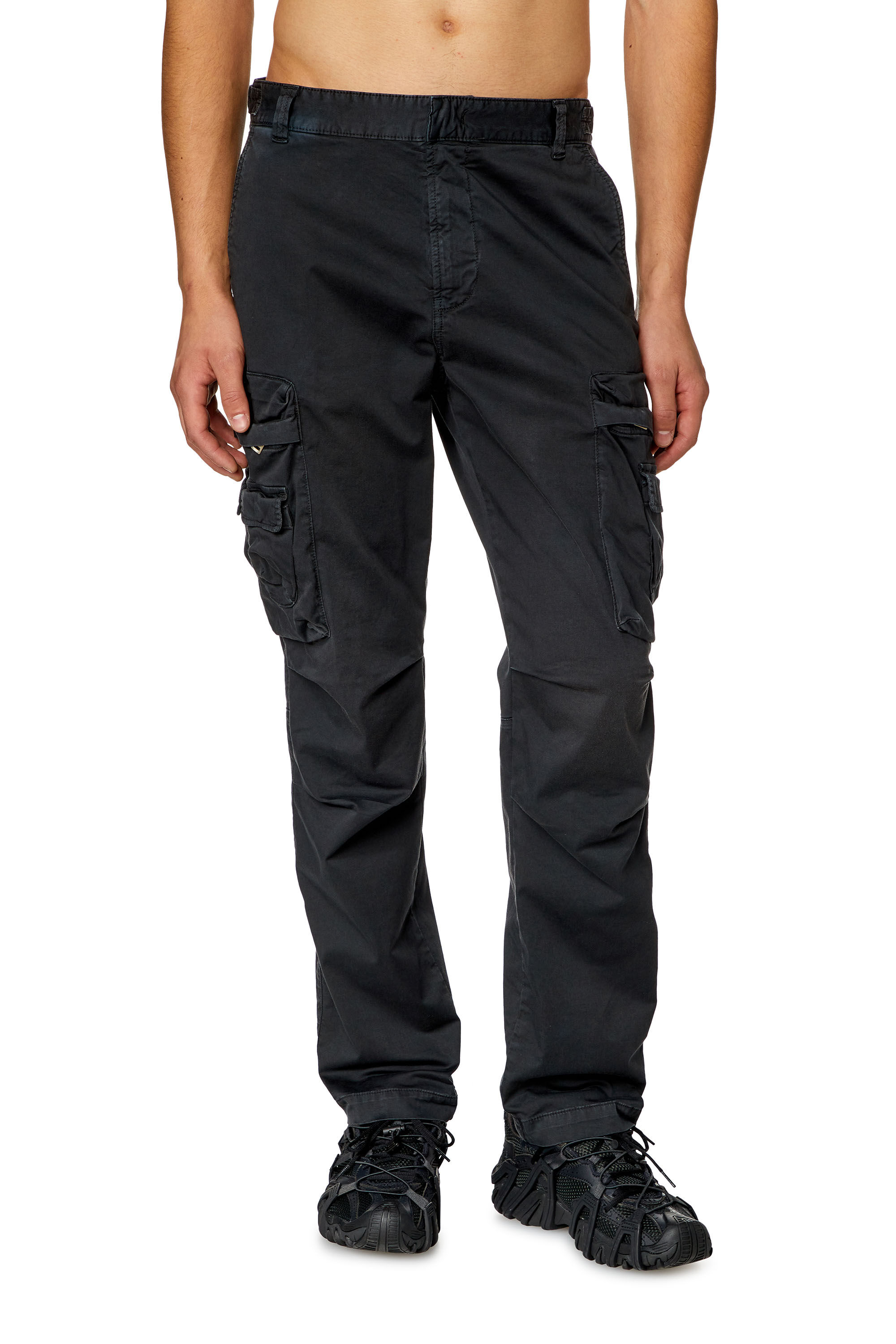Diesel - P-ARGYM-NEW-A, Man's Faded cargo pants in stretch cotton in Black - 2