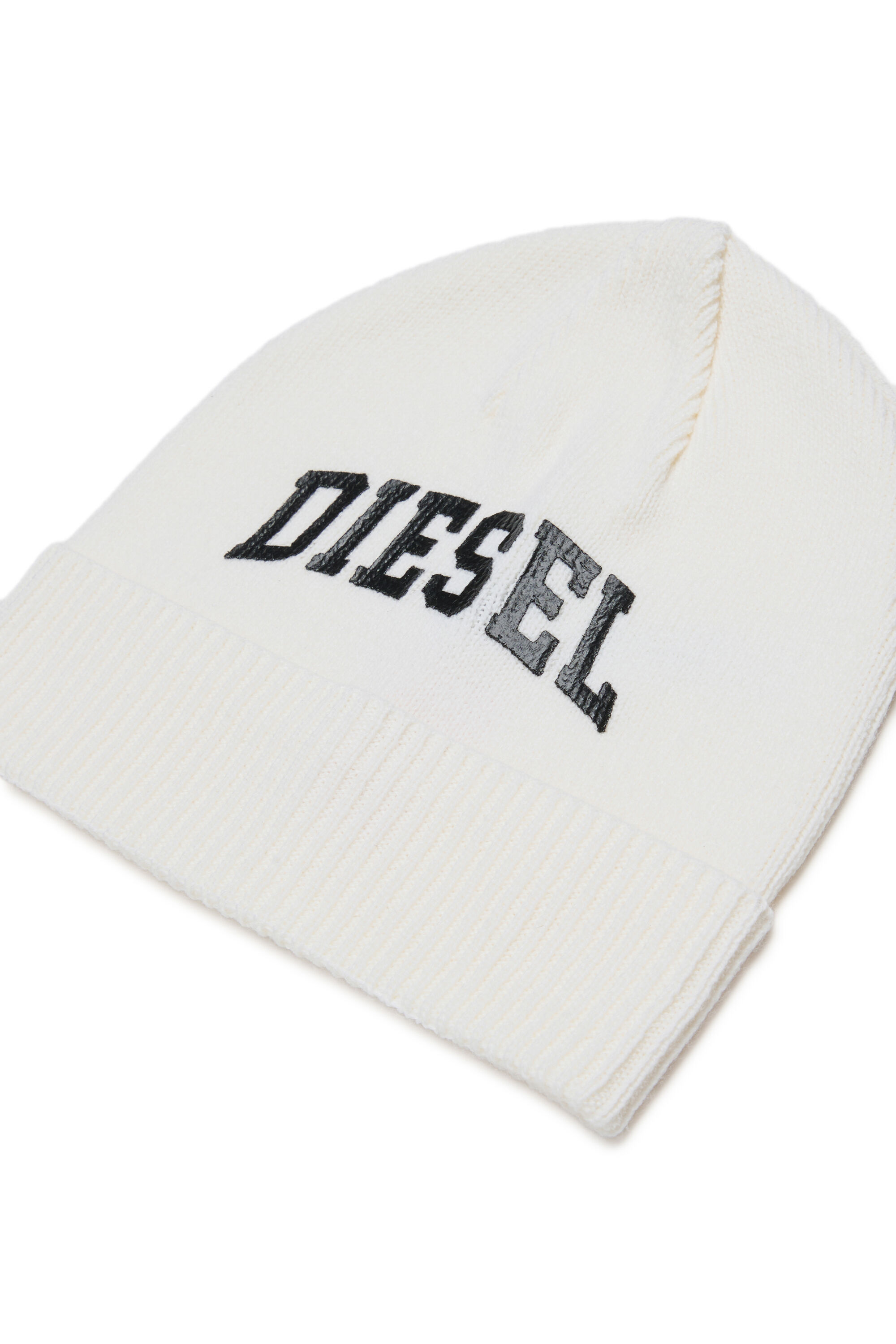 Diesel - FBAND, Bonnet en laine m&eacute;lang&eacute;e avec logo Mixte in Blanc - 3