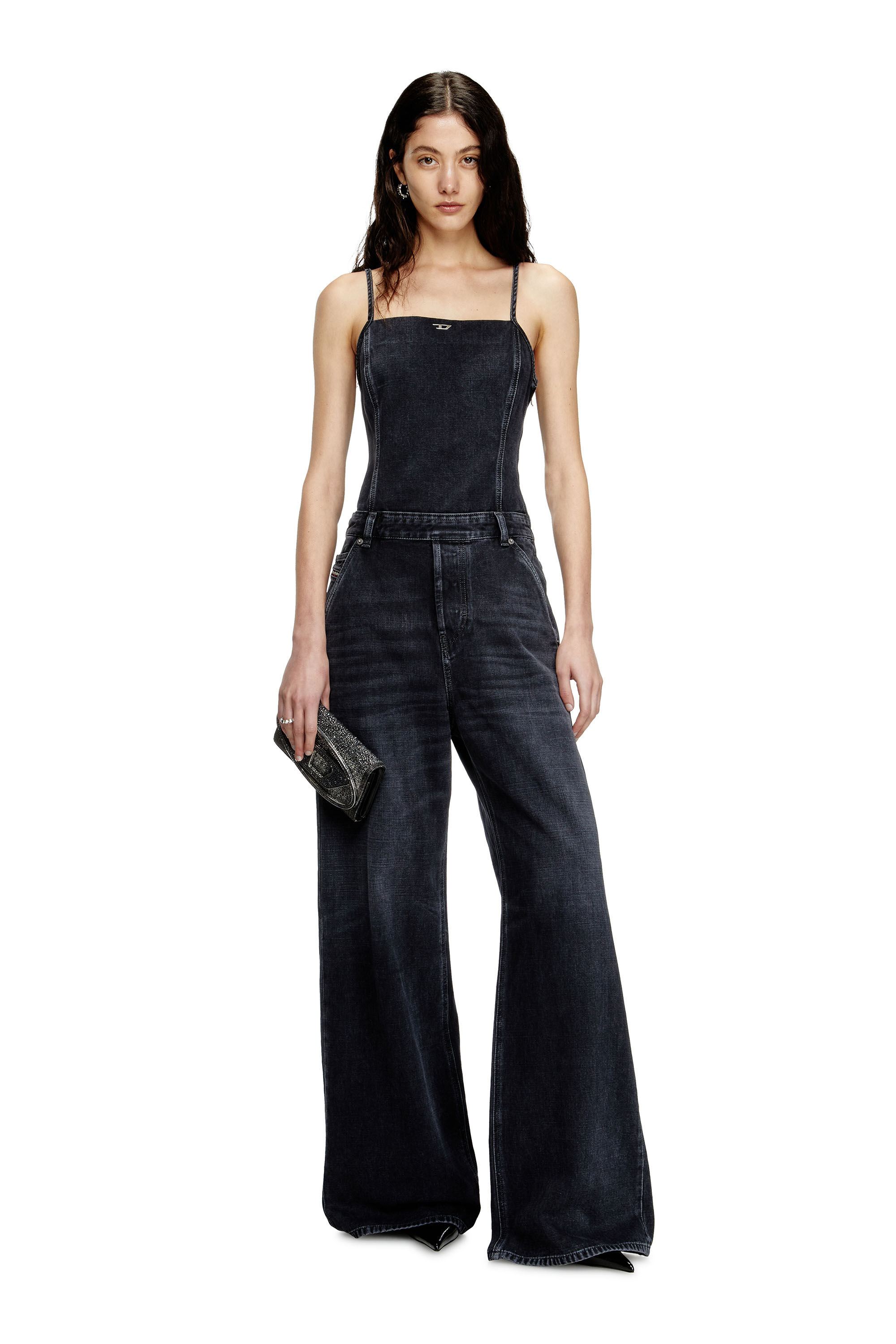 Diesel - DE-VORS, Combinaison à bretelles en denim tissé batavia Femme in Noir - 3