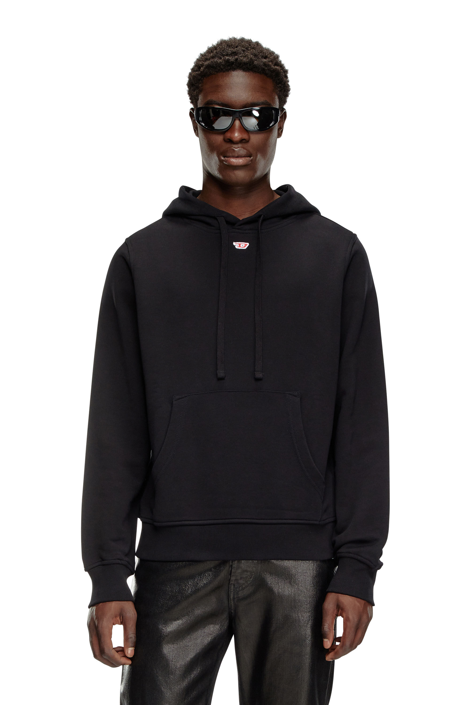 Diesel - S-GINN-HOOD-D, Sweat-shirt à capuche en coton avec mini empiècement D Homme in Noir - 3