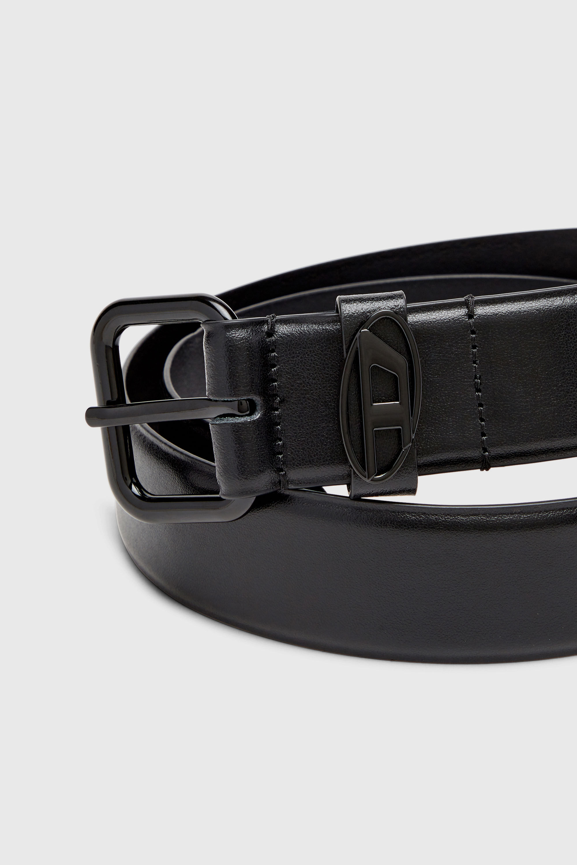 Diesel - B-1DR OVAL D LOOP, Ceinture 3.9 cm en cuir avec plaque &agrave; logo Mixte in Noir - 3